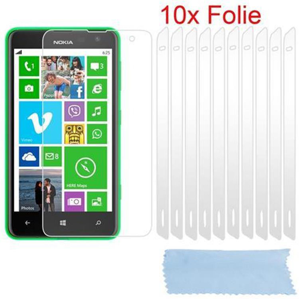 Un telefono Nokia con protezione schermo e panno per la pulizia, con le parole '10x Folie'.