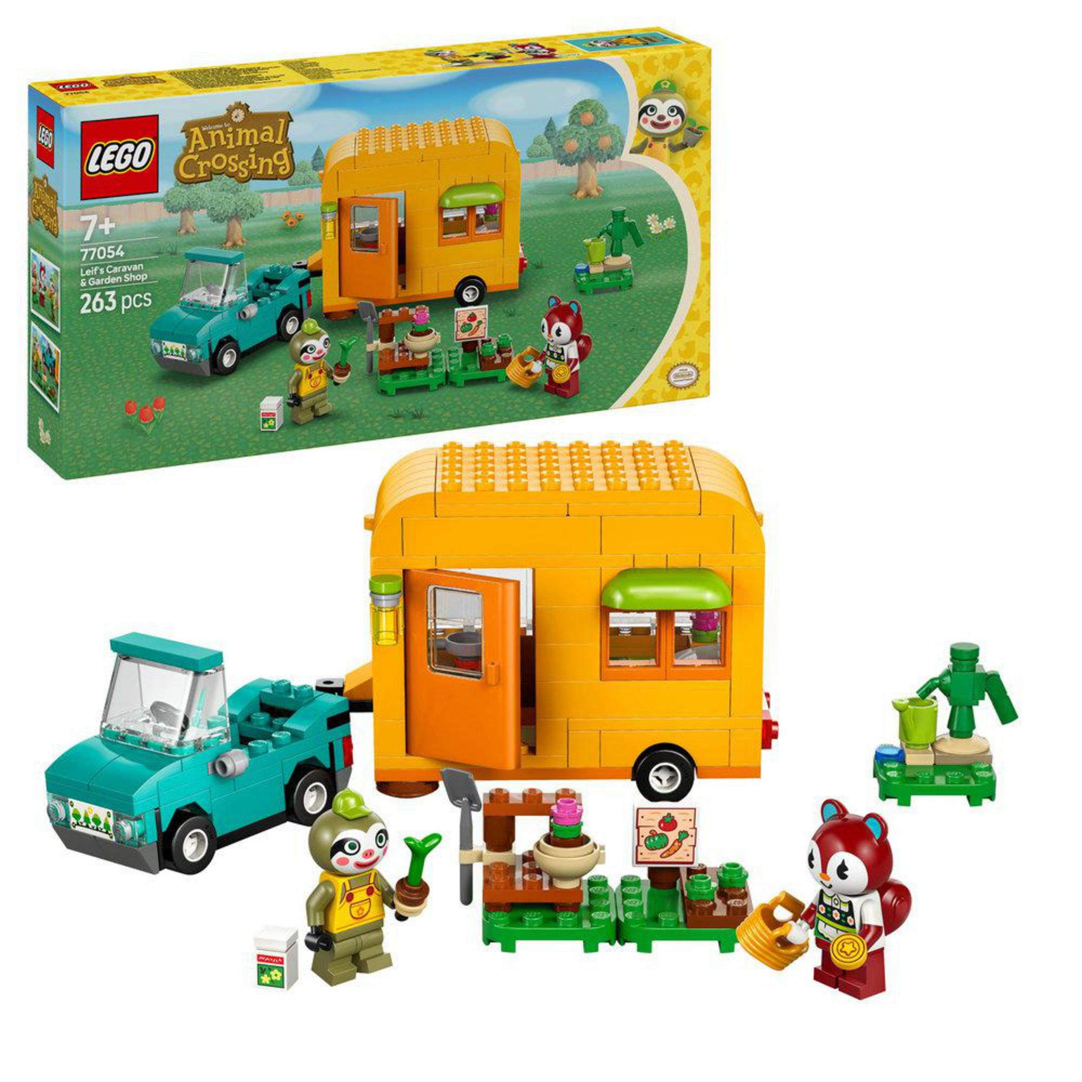 Set LEGO Animal Crossing: una roulotte, un'auto e personaggi con accessori.