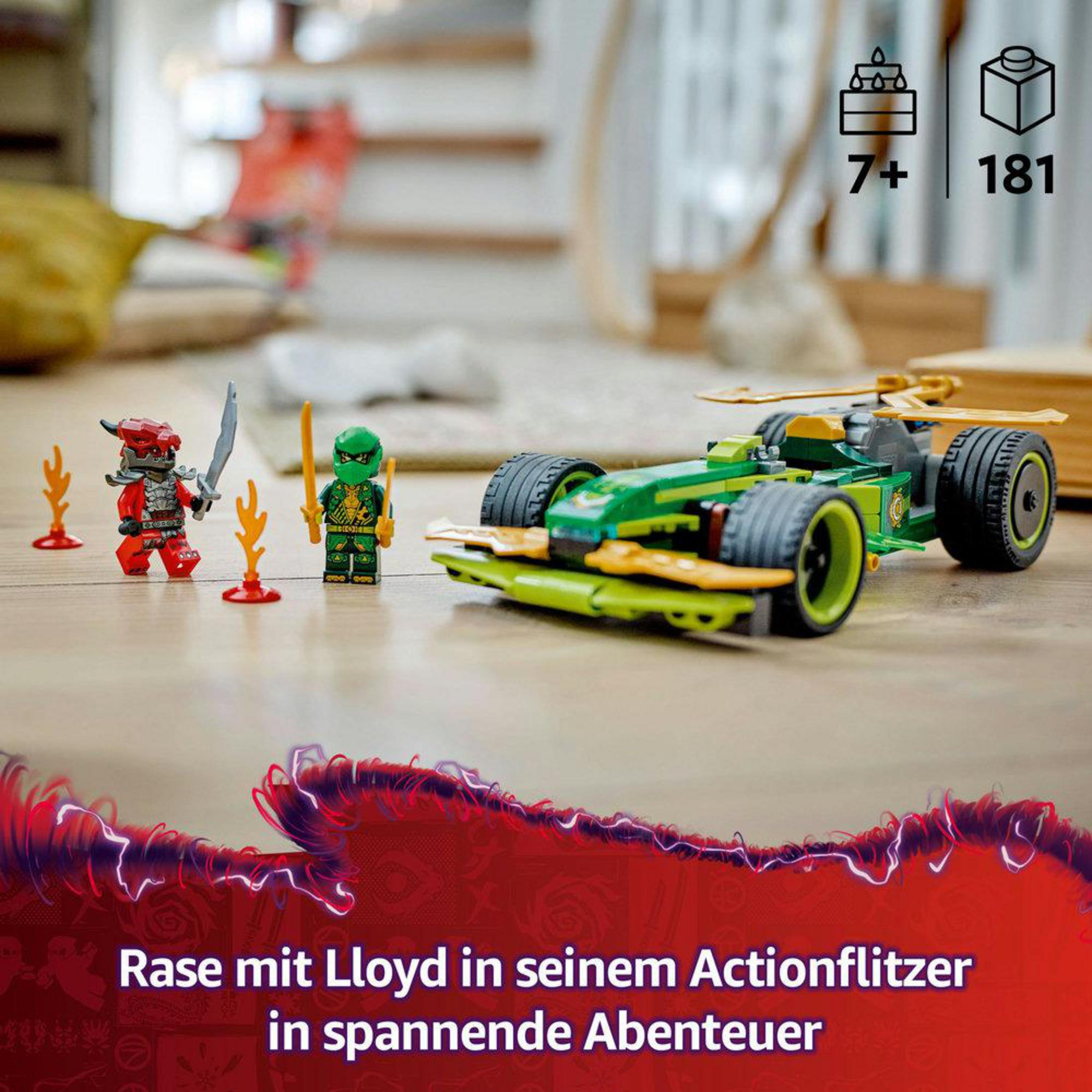 Set di auto da corsa Lego Ninjago con Lloyd e altre minifigure.