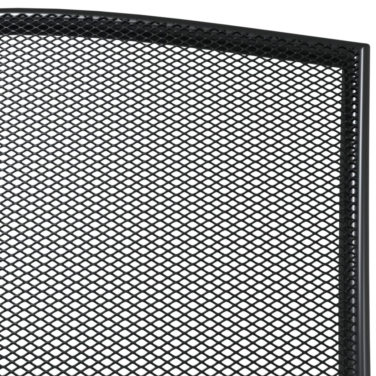 Nahaufnahme eines schwarzen Schreibtischorganizers aus Metallgitter mit rundem Rahmen.