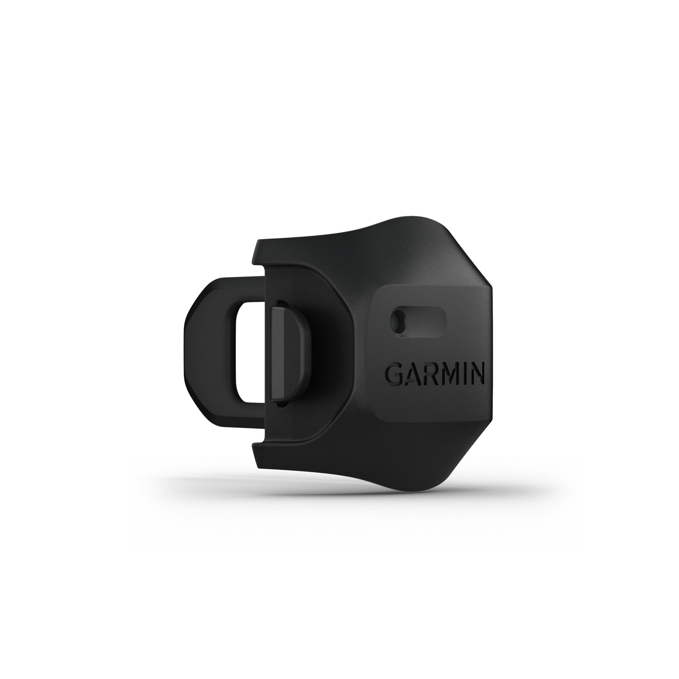 Una cala de ciclismo Garmin negra sobre fondo blanco.