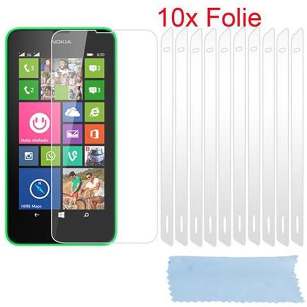 Telefono Nokia verde, protezione schermo, 10 protezioni e un panno blu su sfondo bianco.