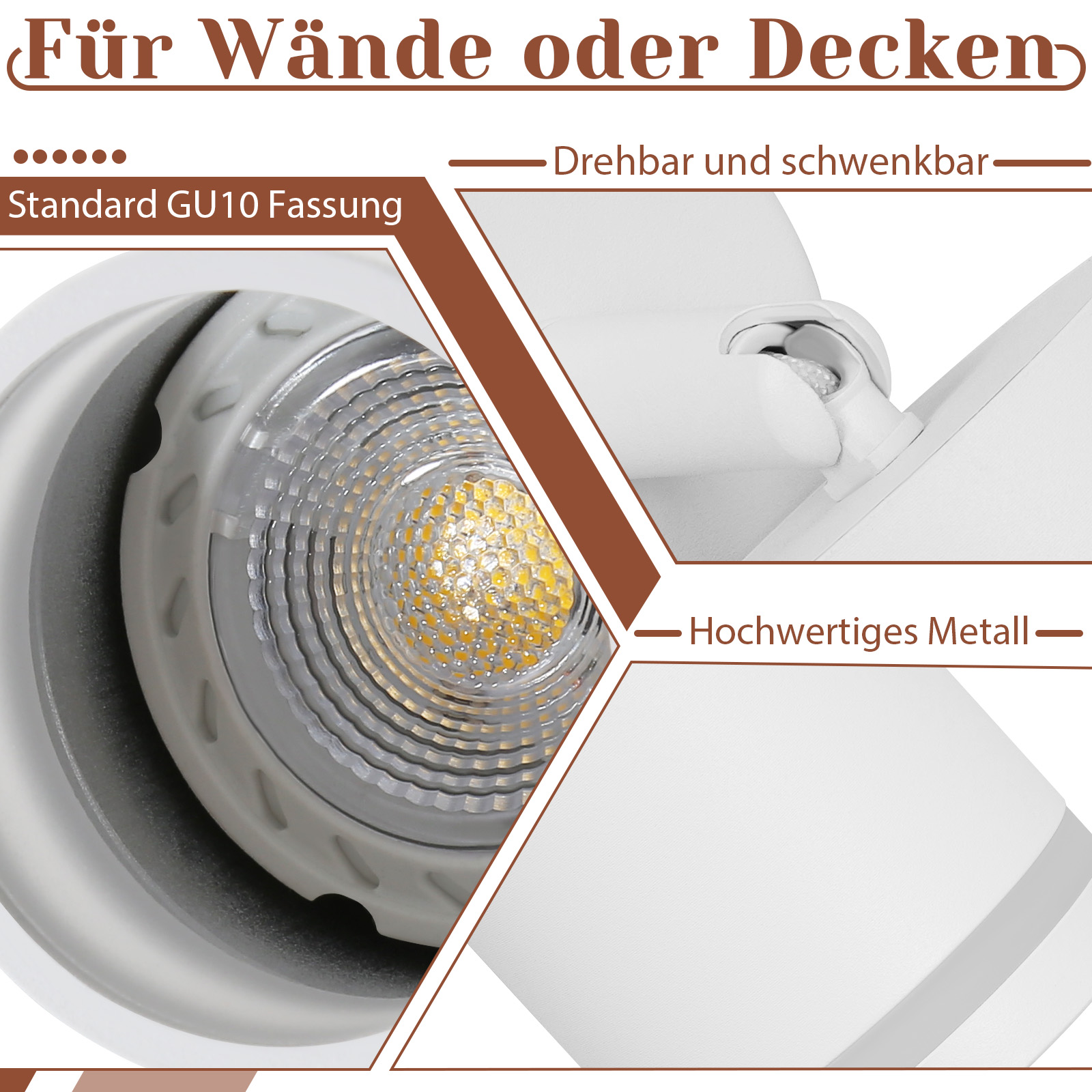 Zbliżenie białego reflektora z podświetlonymi elementami i etykietami tekstowymi.