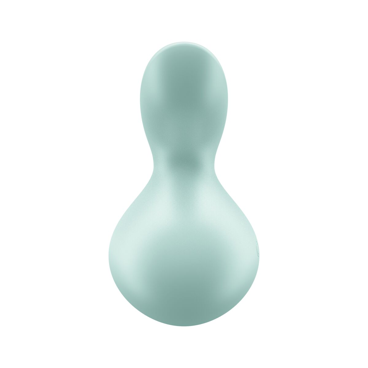 Un juguete sexual en forma de lágrima, de color turquesa, con una superficie lisa.