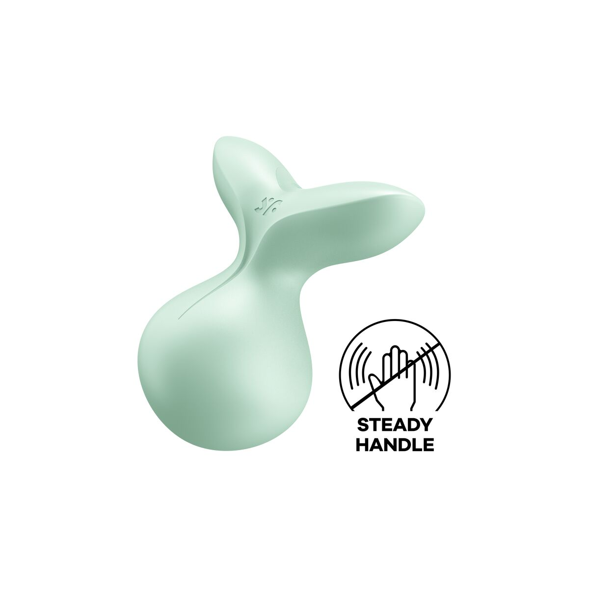 Un juguete sexual en forma de Y, de color turquesa, con un diseño curvado, con un símbolo de mango estable.