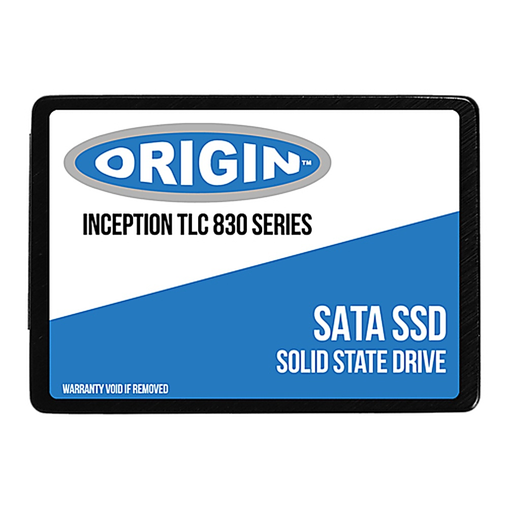 SSD nero con il logo Origin e le parole SATA SSD Solid State Drive. Lo sfondo è bianco.