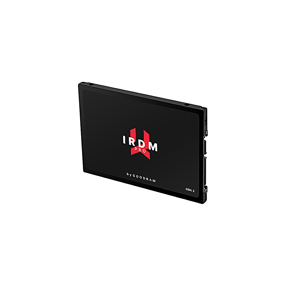 Un SSD IRDM PRO nero con testo e logo rossi.