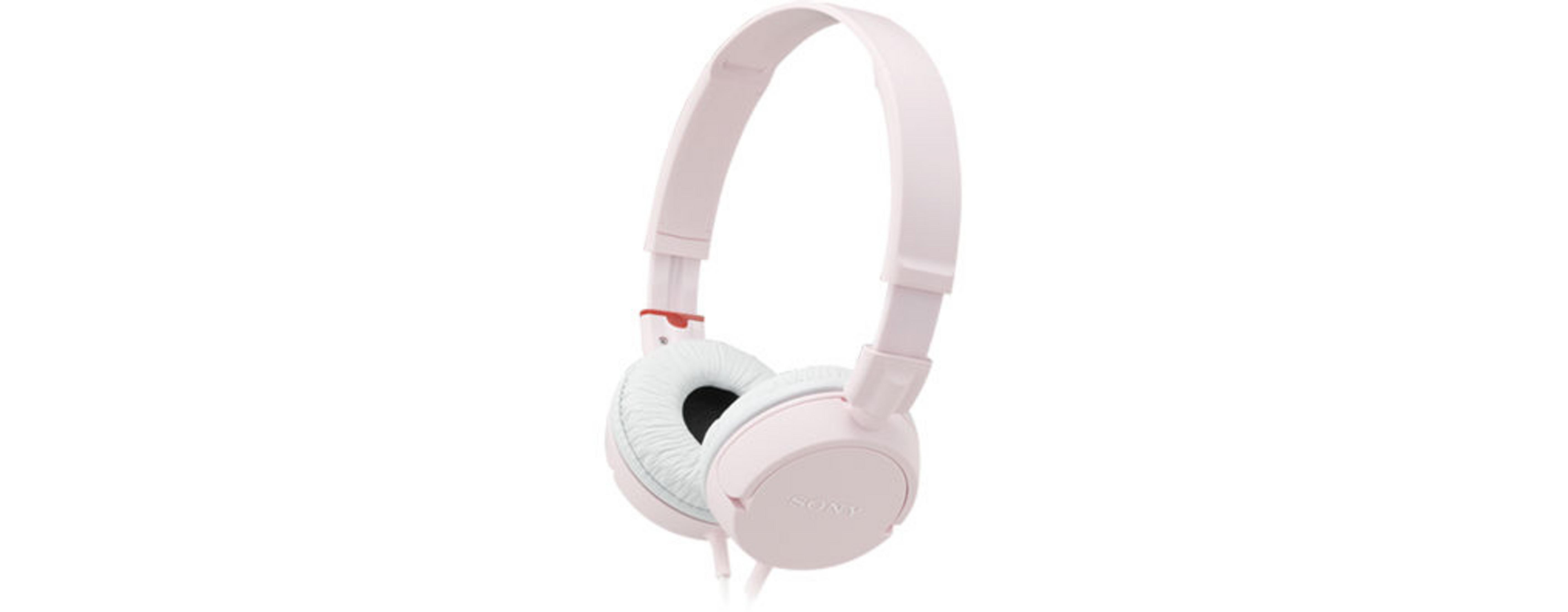 Cuffie Sony rosa su sfondo bianco.