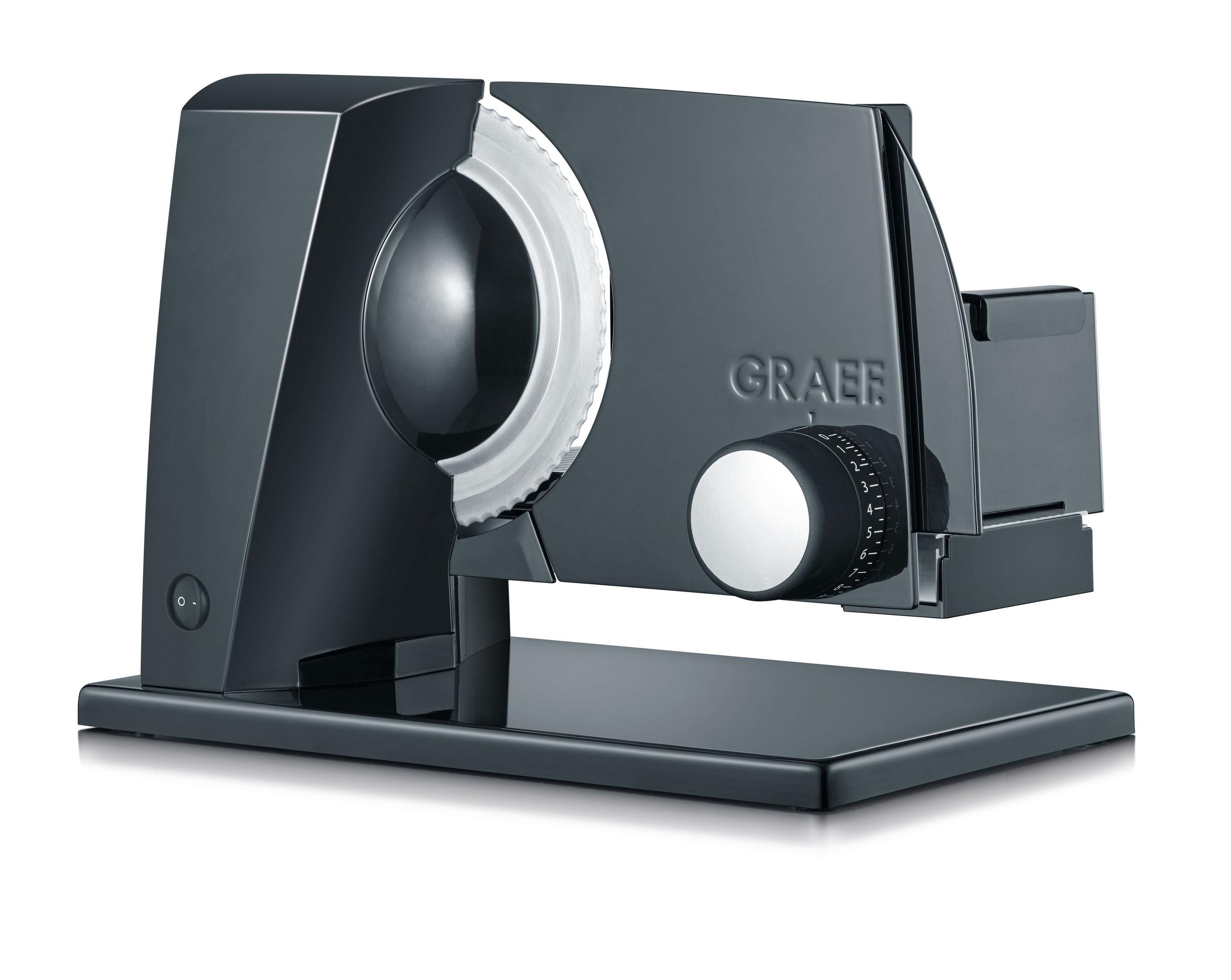 Czarna krajalnica do żywności, białe tło.