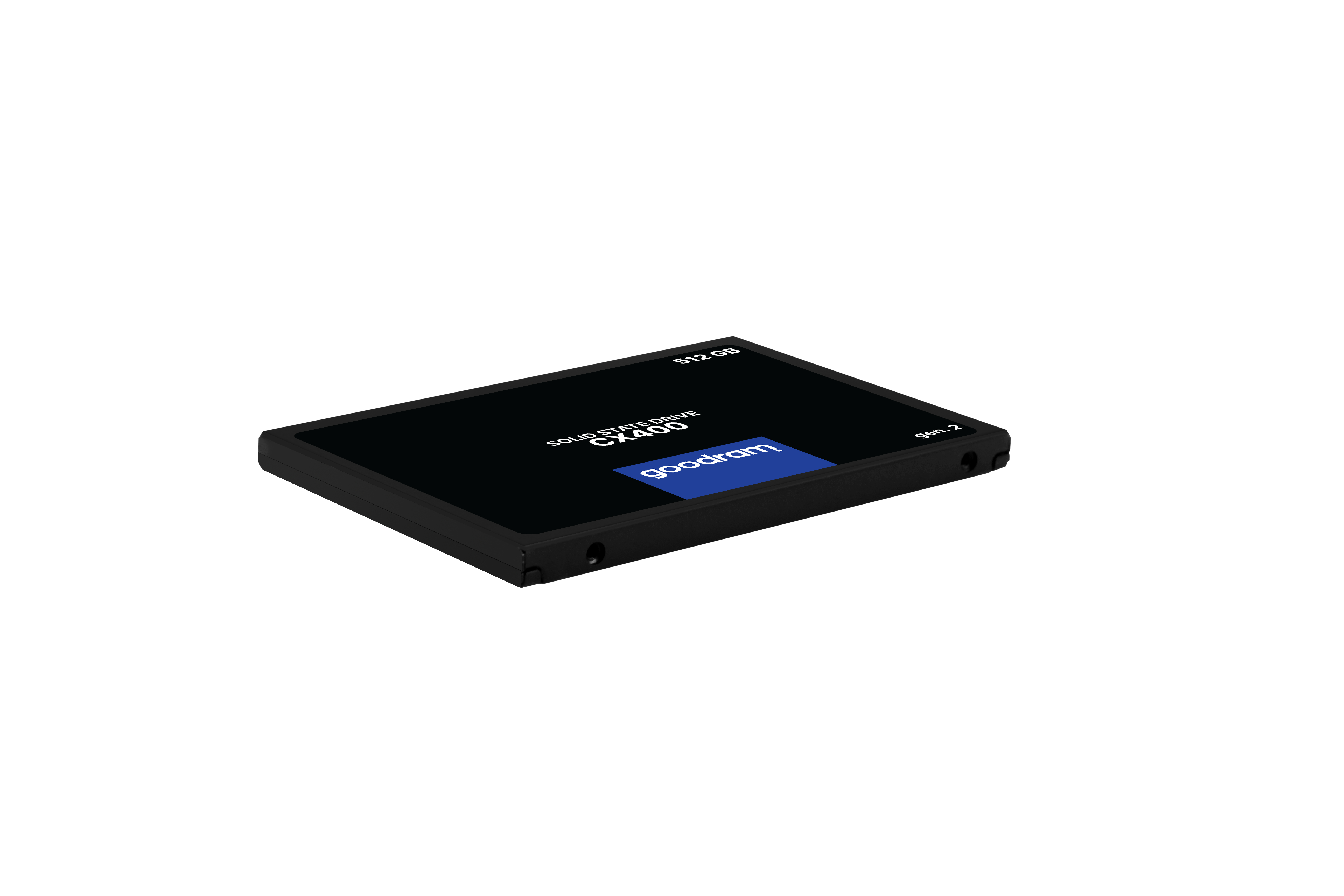 SSD noir sur fond blanc. Le logo goodram est visible sur le SSD.