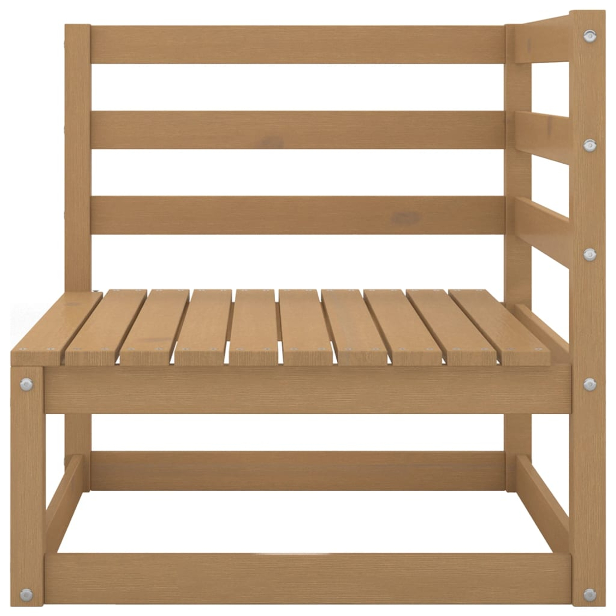 Ein Holzstuhl mit horizontalen Lamellen für Sitz und Rückenlehne. Der Stuhl ist schlicht und natürlich im Aussehen.