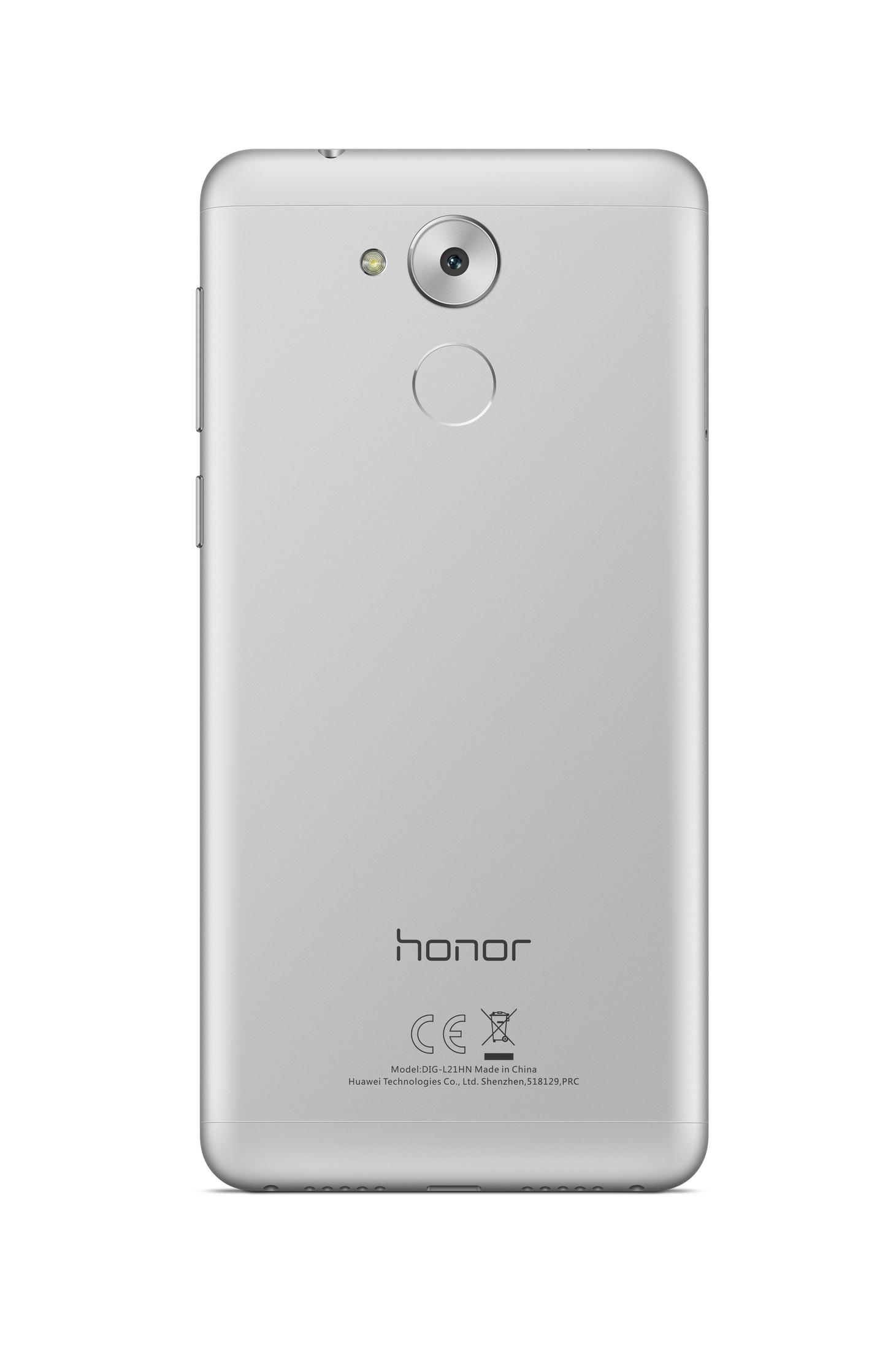 Rückseite eines silbernen Honor-Telefons mit Kamera und Honor-Logo.
