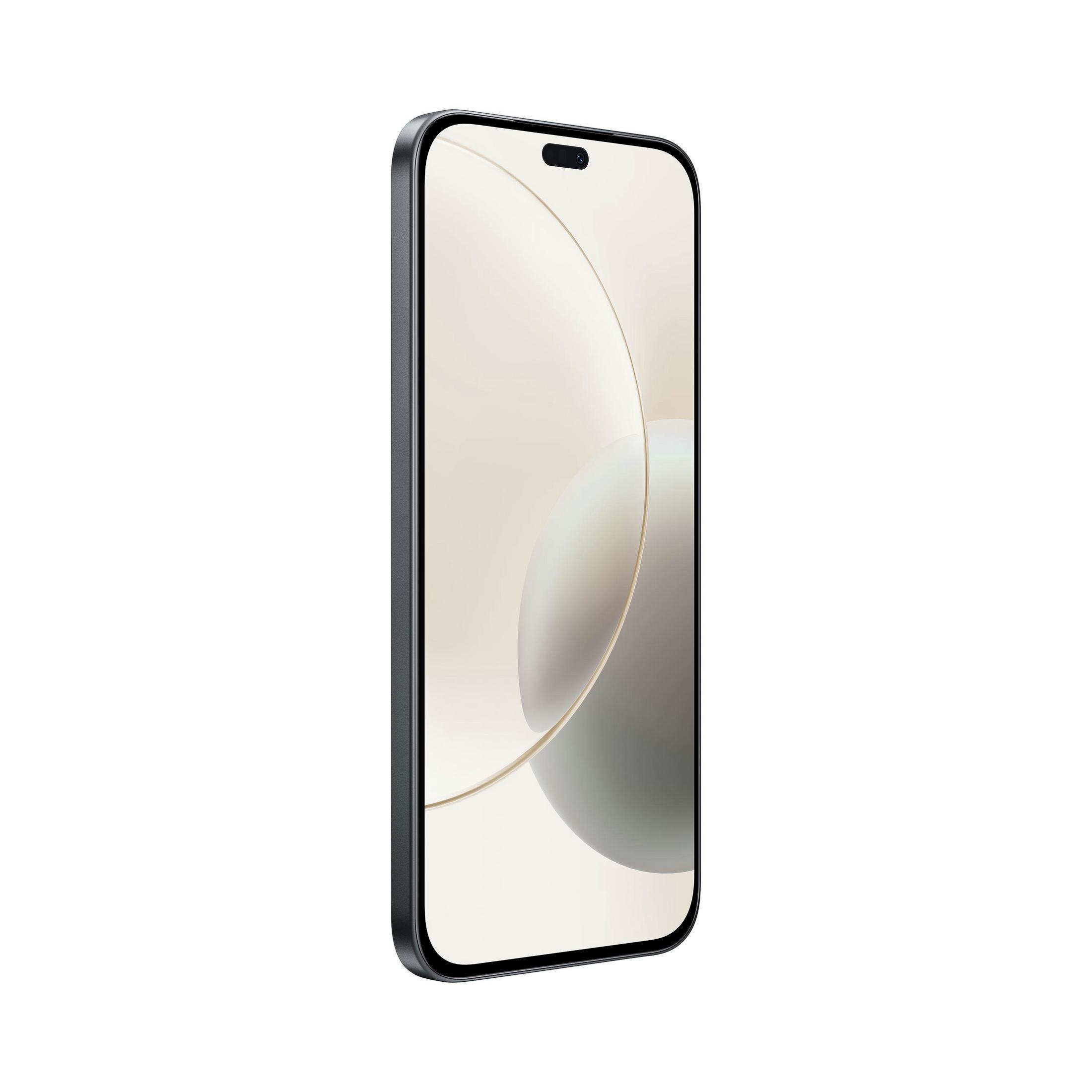 Czarny smartfon z jasnym tłem i białym i szarym wzorem kuli na ekranie.