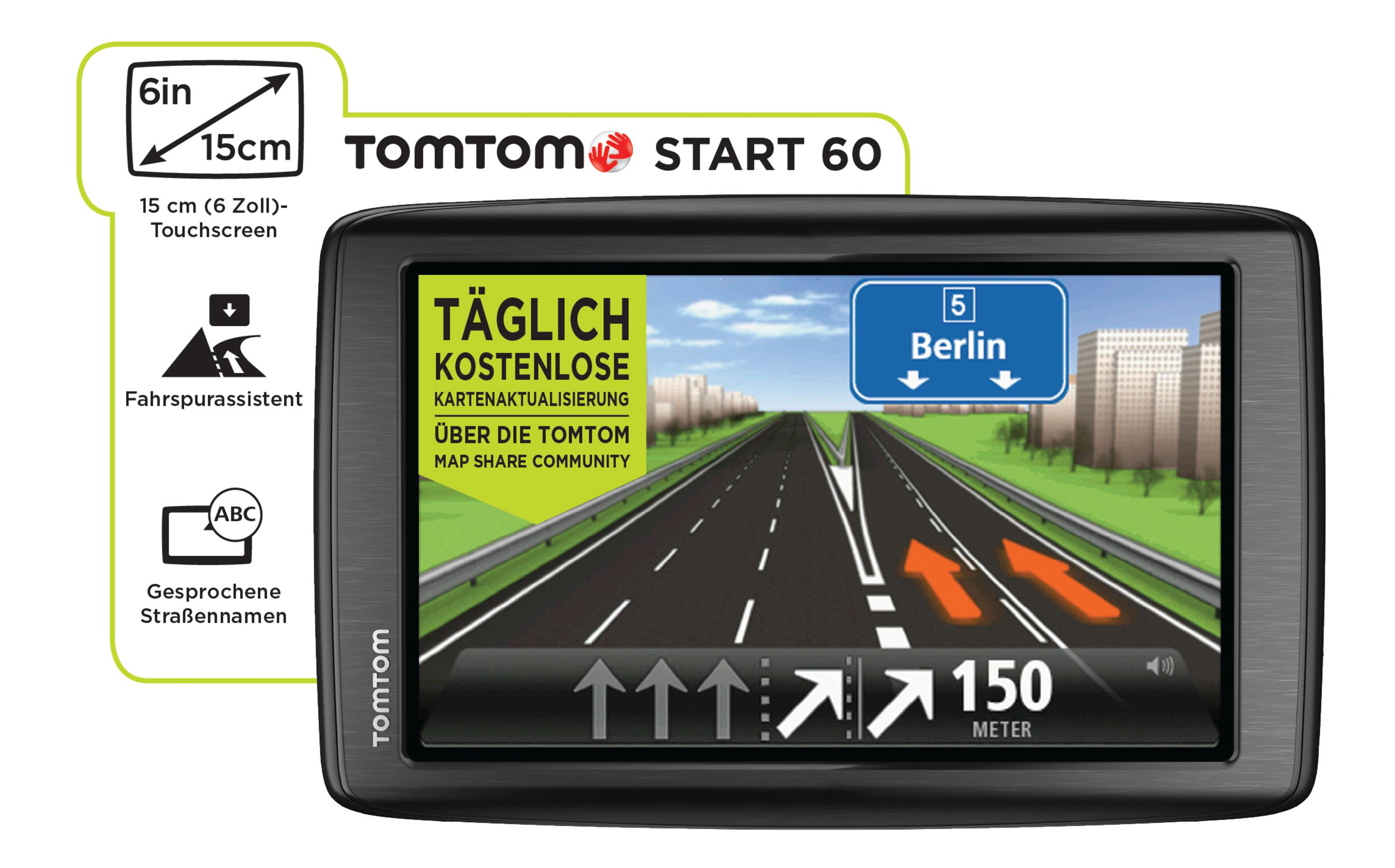 TomTom Start 60 GPS-Gerät mit einer Straßenkarte auf dem Bildschirm.