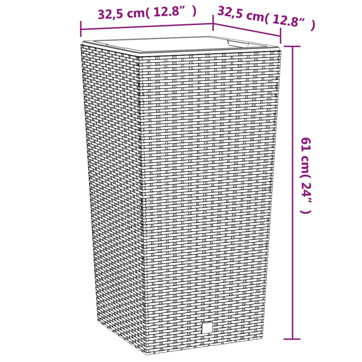 Hoher Pflanzkübel mit Flechtstruktur. Maße: 32,5 cm (12,8") x 61 cm (24").