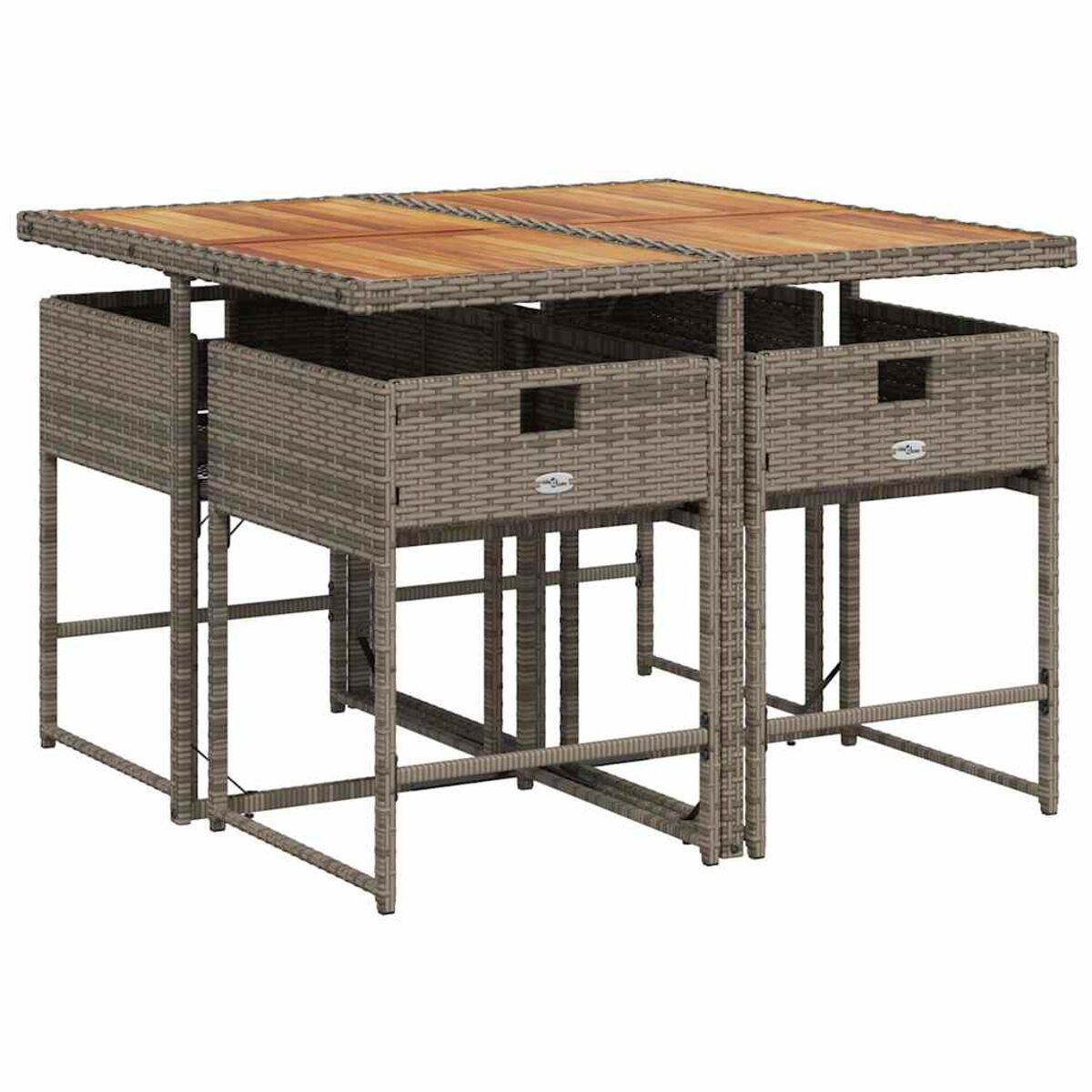 Set da pranzo per esterni, marrone. Include un tavolo e quattro sedie con vano contenitore. Patio.