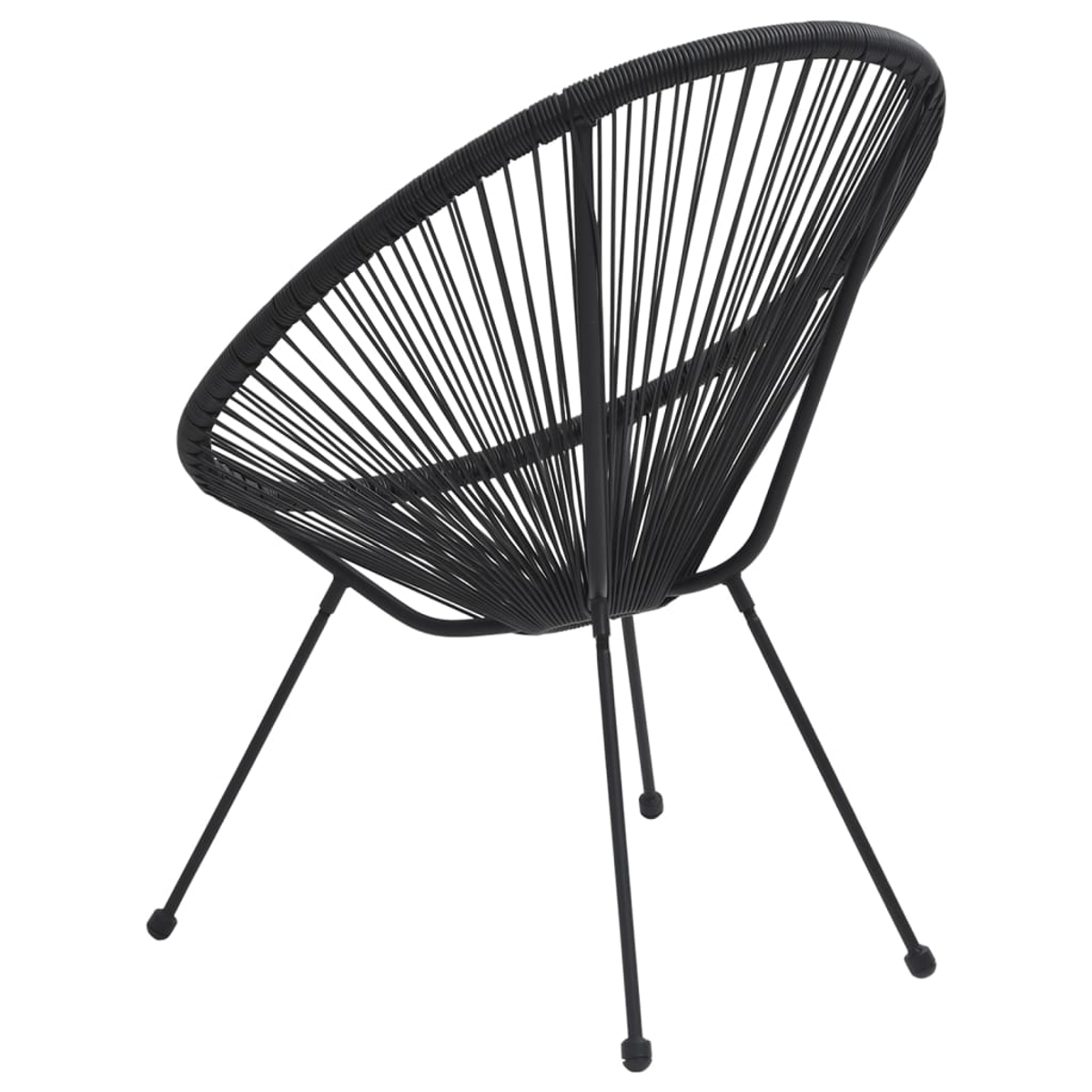 Schwarzer Metallstuhl mit schwarzem, gewebtem Sitz.