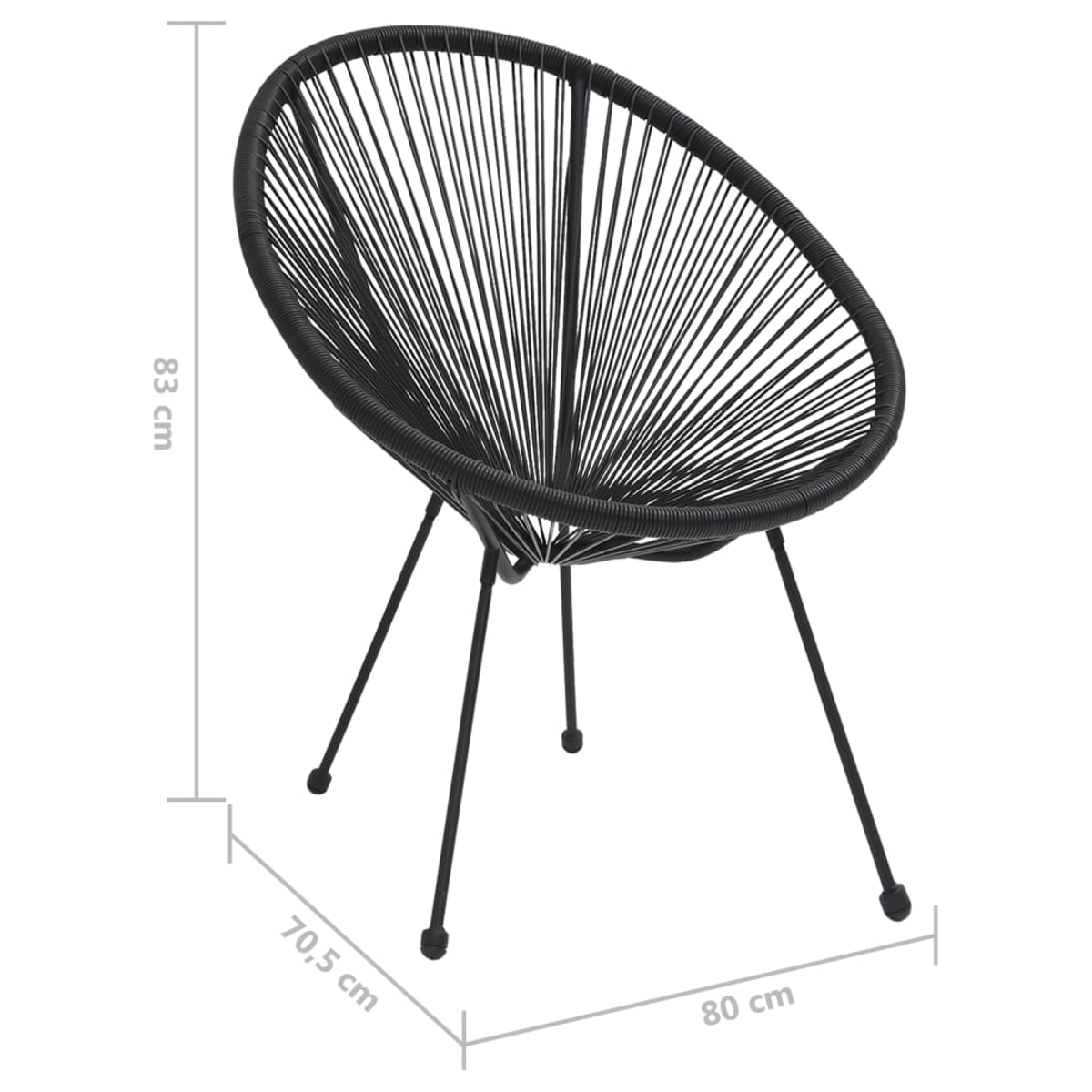 Schwarzer Metallstuhl mit schwarzem, gewebtem Sitz.