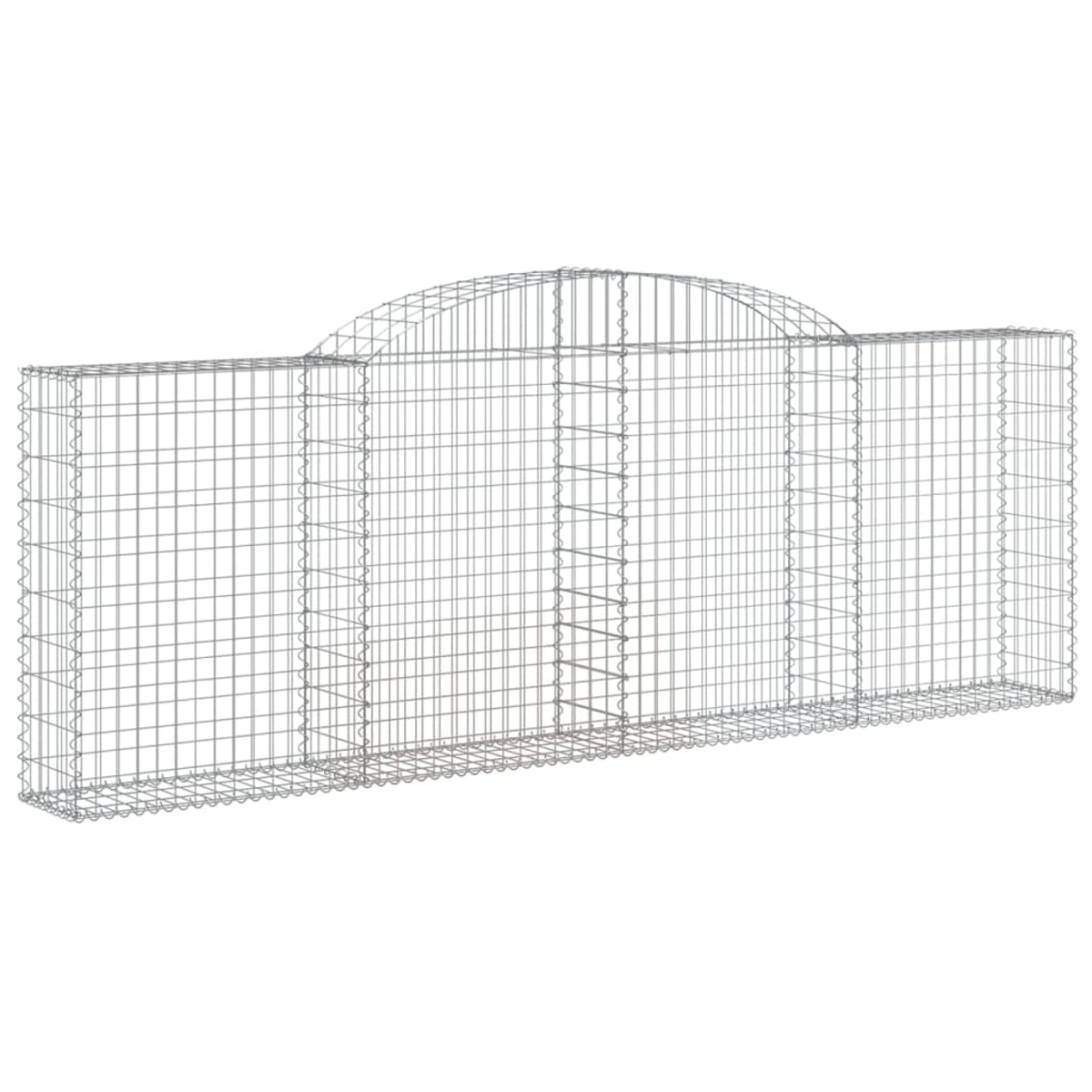 Metall-Gabionenwand. Rechteckige Form mit gewölbter Oberseite. Drahtgeflechtkonstruktion.