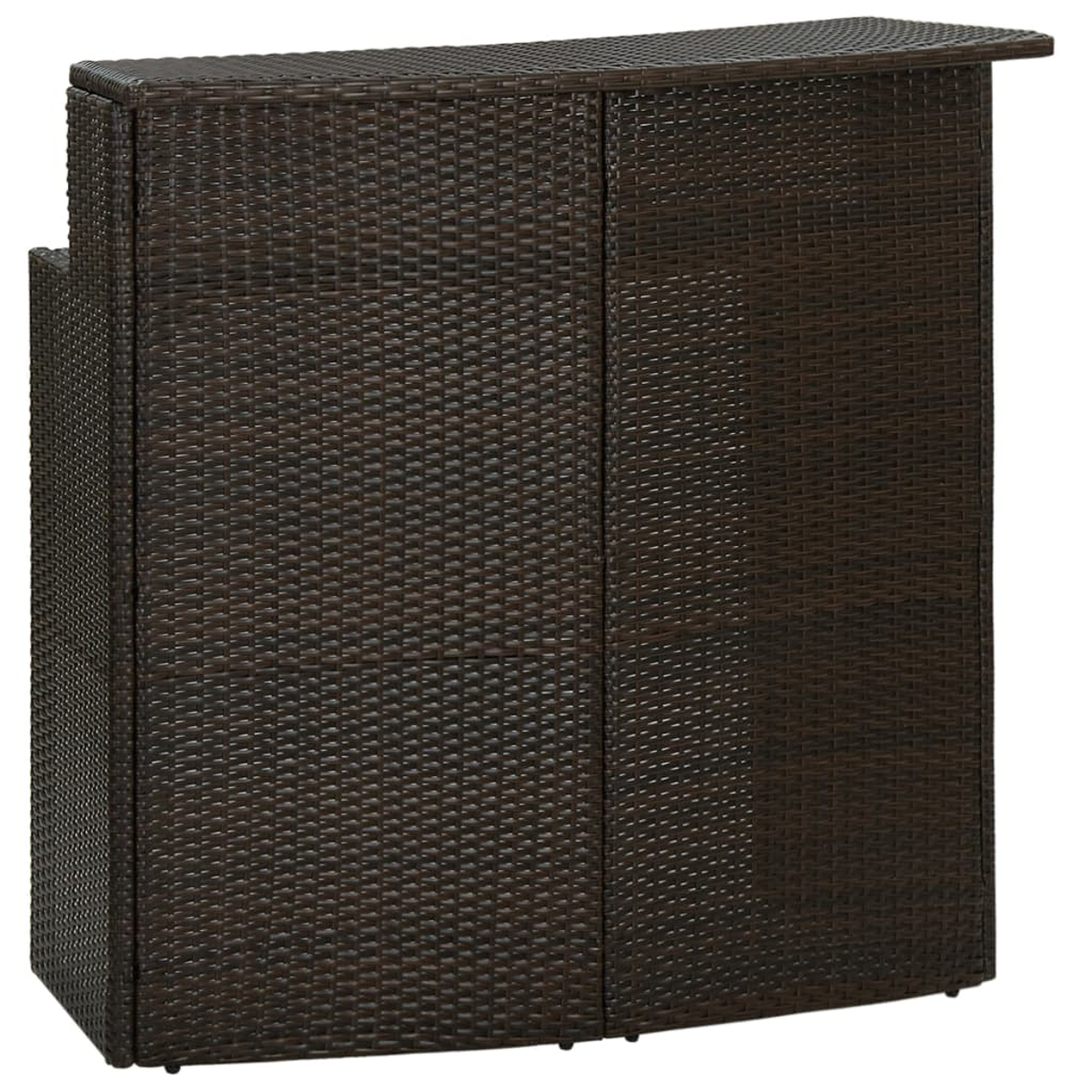 Brauner Bar-Schrank aus Korbgeflecht. Weißer Hintergrund.