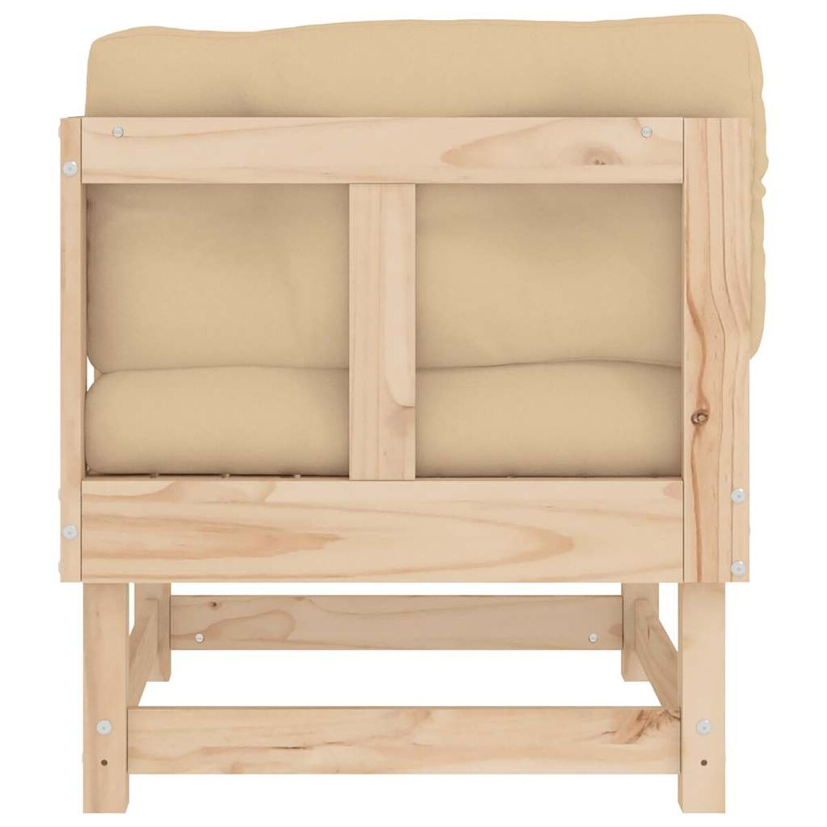 Ein Holz-Futonstuhl mit beigen Kissen. Der Rahmen besteht aus hellem Holz.