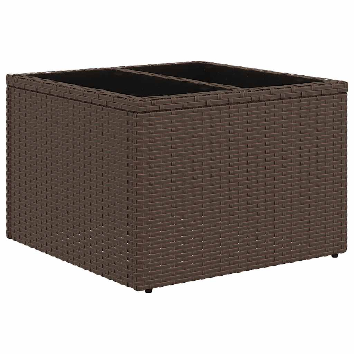 Braune, gewebte Aufbewahrungsbox mit dunklem Innenraum. Rechteckige Form.