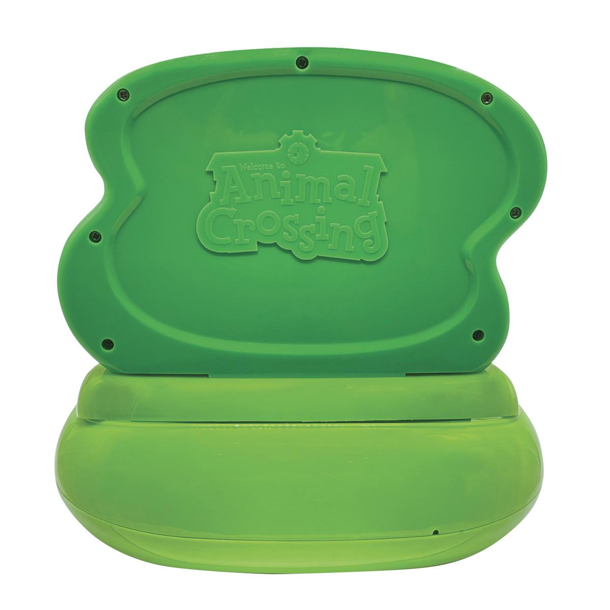 Sveglia a tema Animal Crossing verde. La parte superiore è verde con il logo del gioco, e la base è verde.