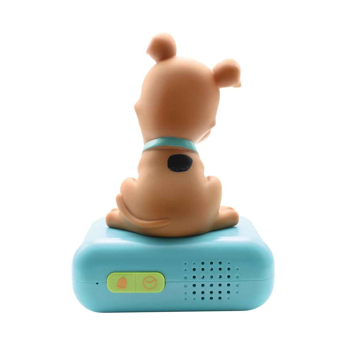 Ein Scooby-Doo-Wecker, der die Rückseite von Scooby mit Knöpfen und Lautsprecher zeigt.