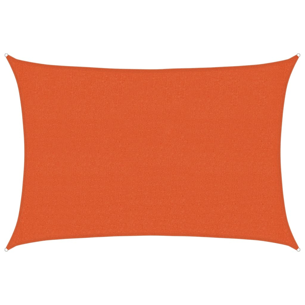 Rechteckiges Sonnensegel in Orange. Es ist gespannt und hat Ösen an jeder Ecke.