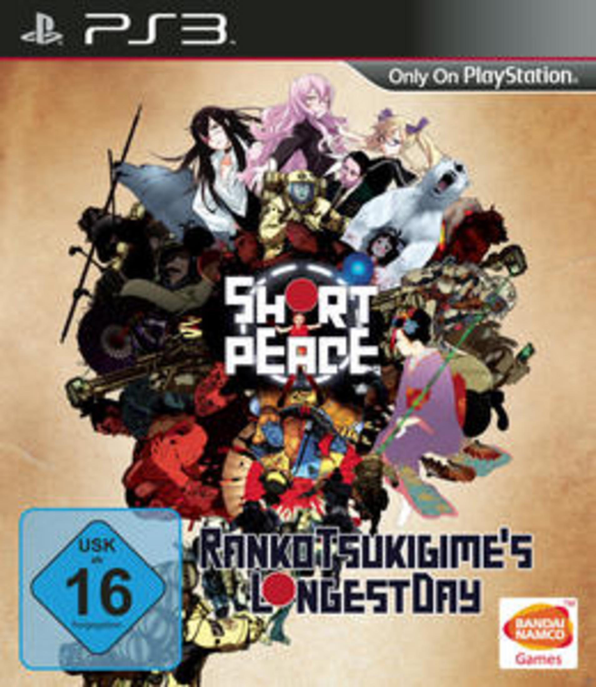 PS3-Spielhülle: 'Short Peace: Ranko Tsukigime's Longest Day' mit vielen animierten Figuren.