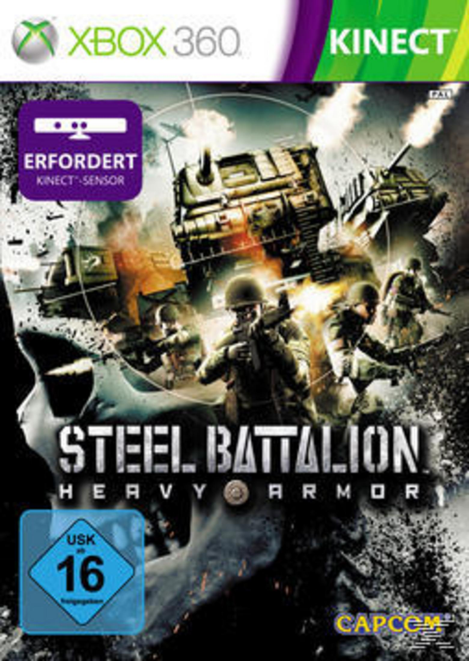 Spielcover: Steel Battalion, Soldaten und Panzer in Aktion, düstere und raue Töne.