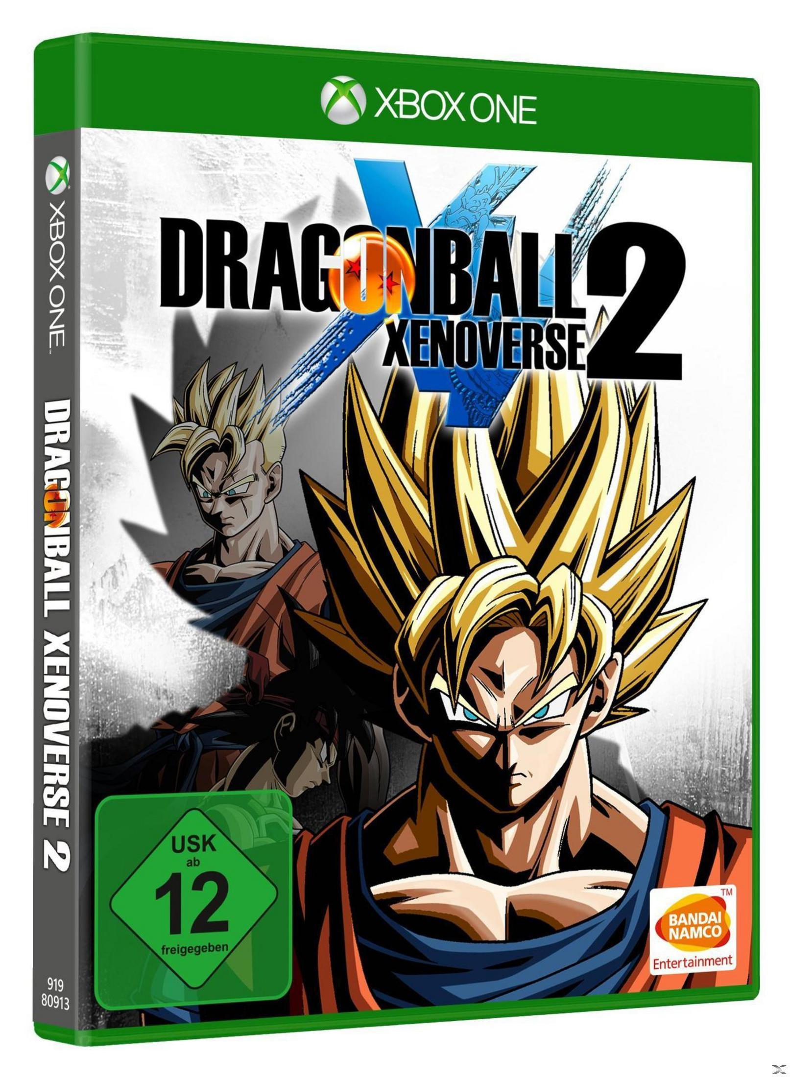 Spielcover: Dragon Ball Xenoverse 2, Goku mit gelben Haaren, Actionpose, grüner Rand.