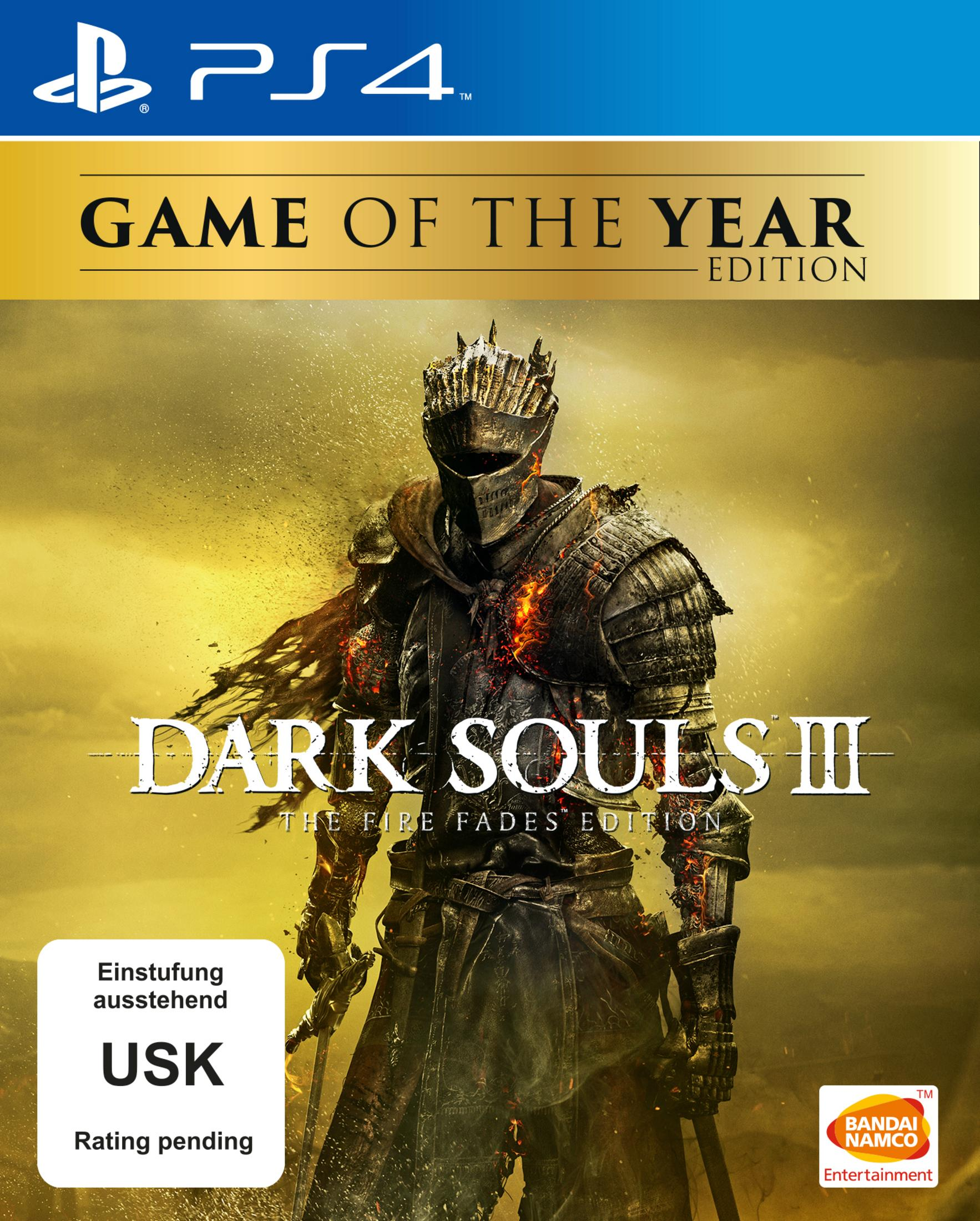 Dark Souls III: The Fire Fades Edition Spielcover, mit Ritter und feurigem Hintergrund.