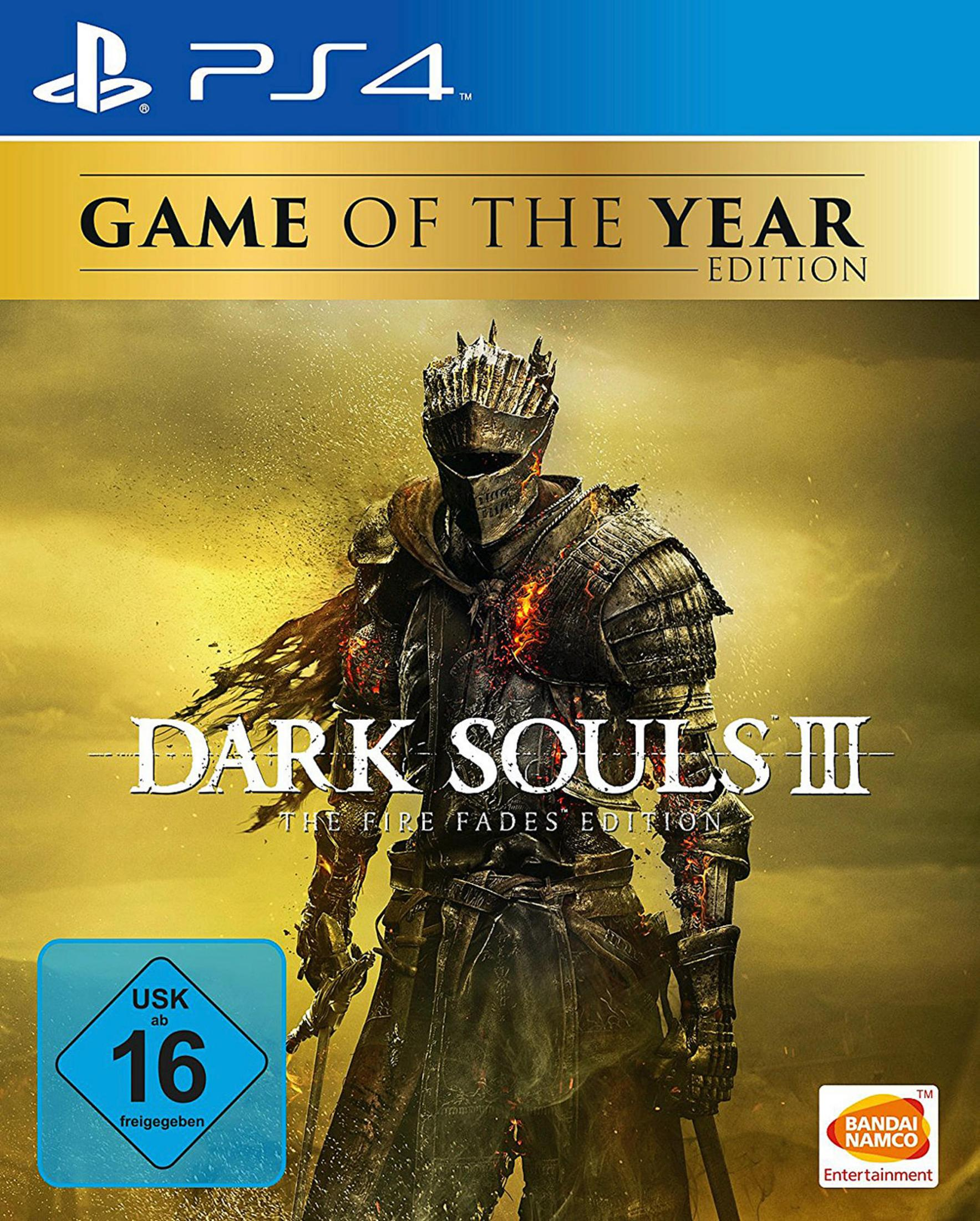 Dark Souls III-Spielcover. Ein Ritter in Rüstung und Helm. Der Titel steht unten.