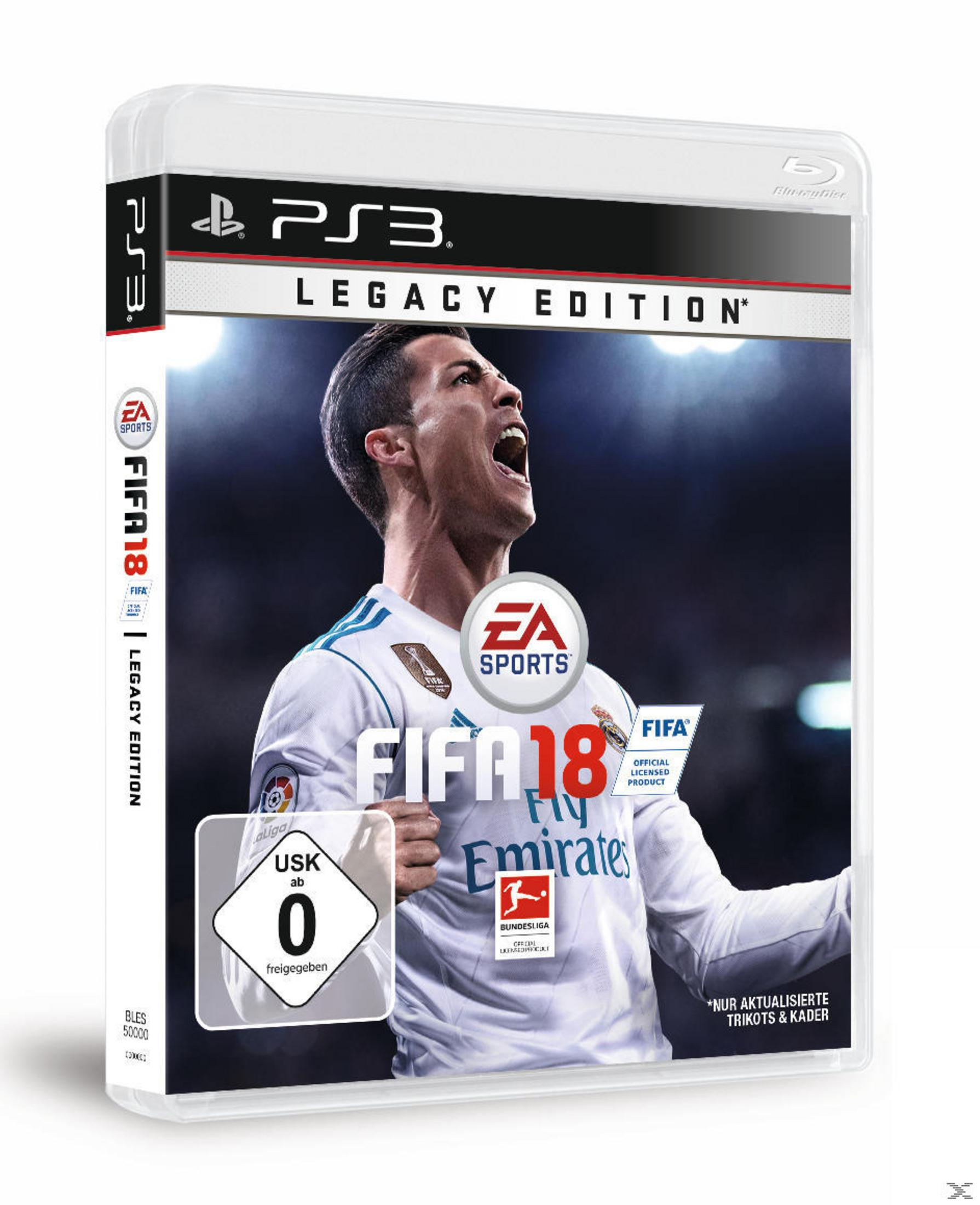 FIFA 18 Legacy Edition Spielcover mit einem Fußballspieler im Stadion.
