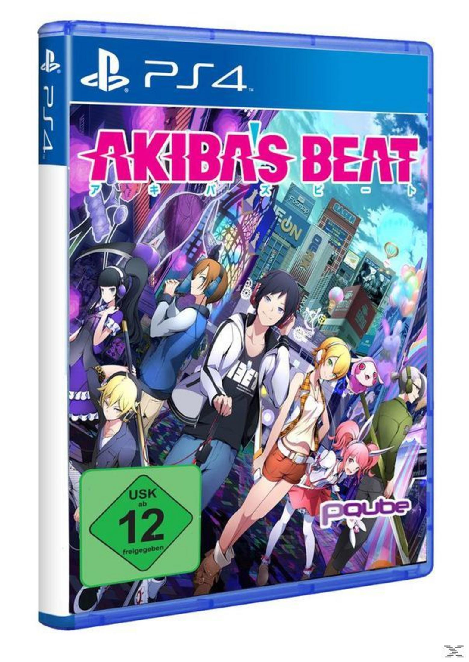 Spielcover: Akiba's Beat. Charaktere im Anime-Stil sind abgebildet. Die Bewertung ist 12. PS4-Logo oben.
