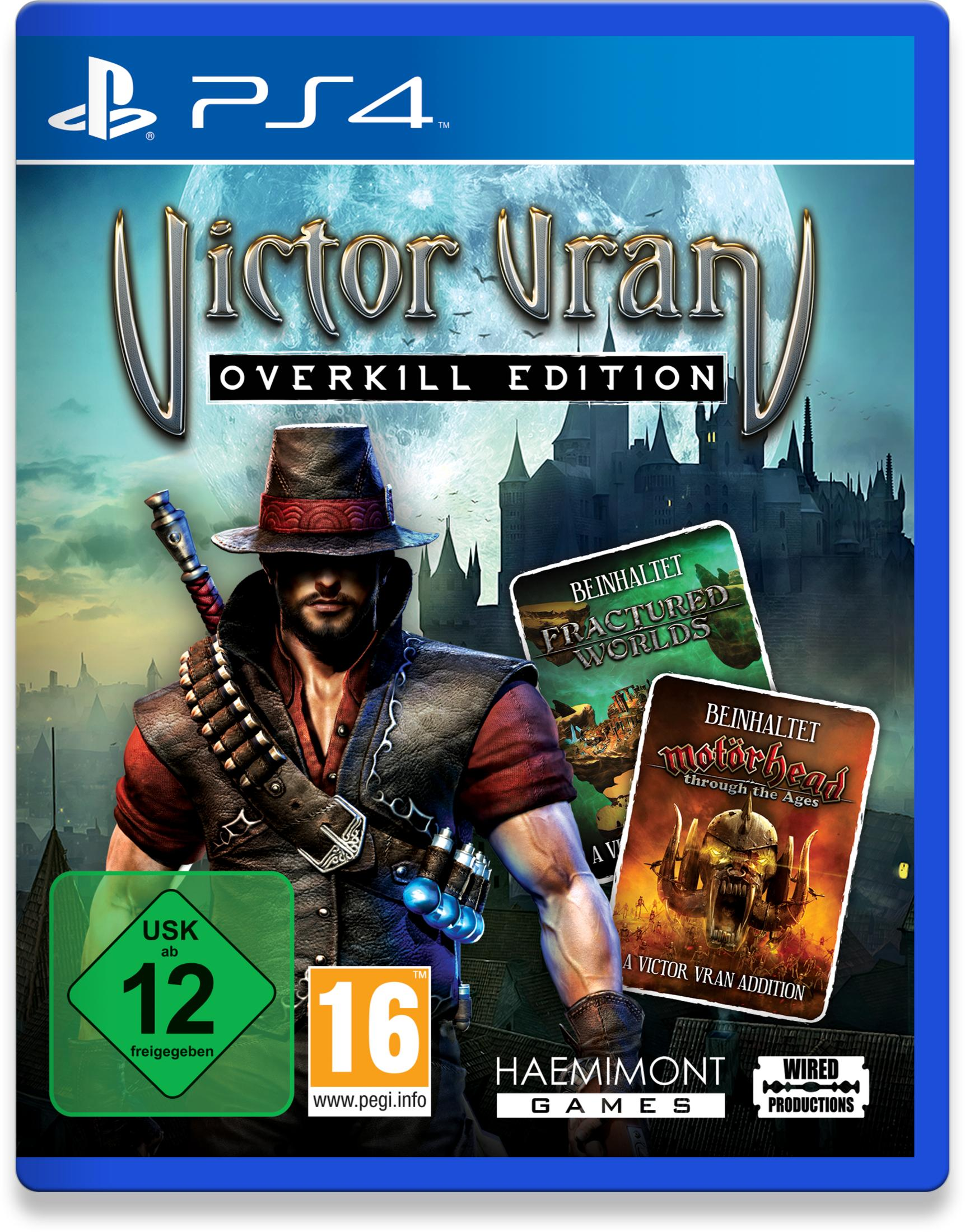 Victor Vran Overkill Edition Cover. Ein Mann mit Hut und Pistole steht vor Karten und einer Burg.