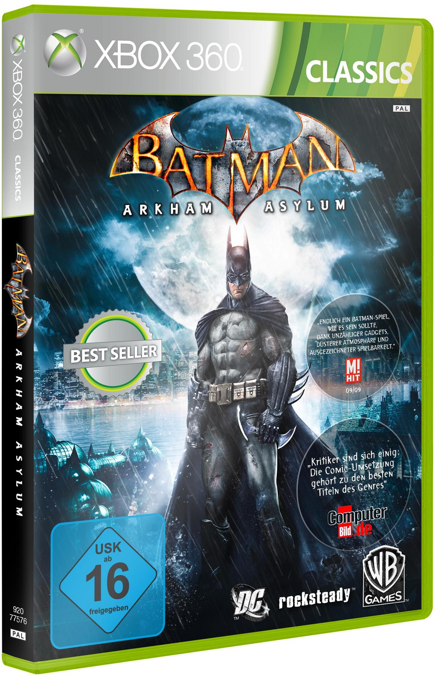 Eine Xbox 360 Spielehülle für Batman: Arkham Asylum.
