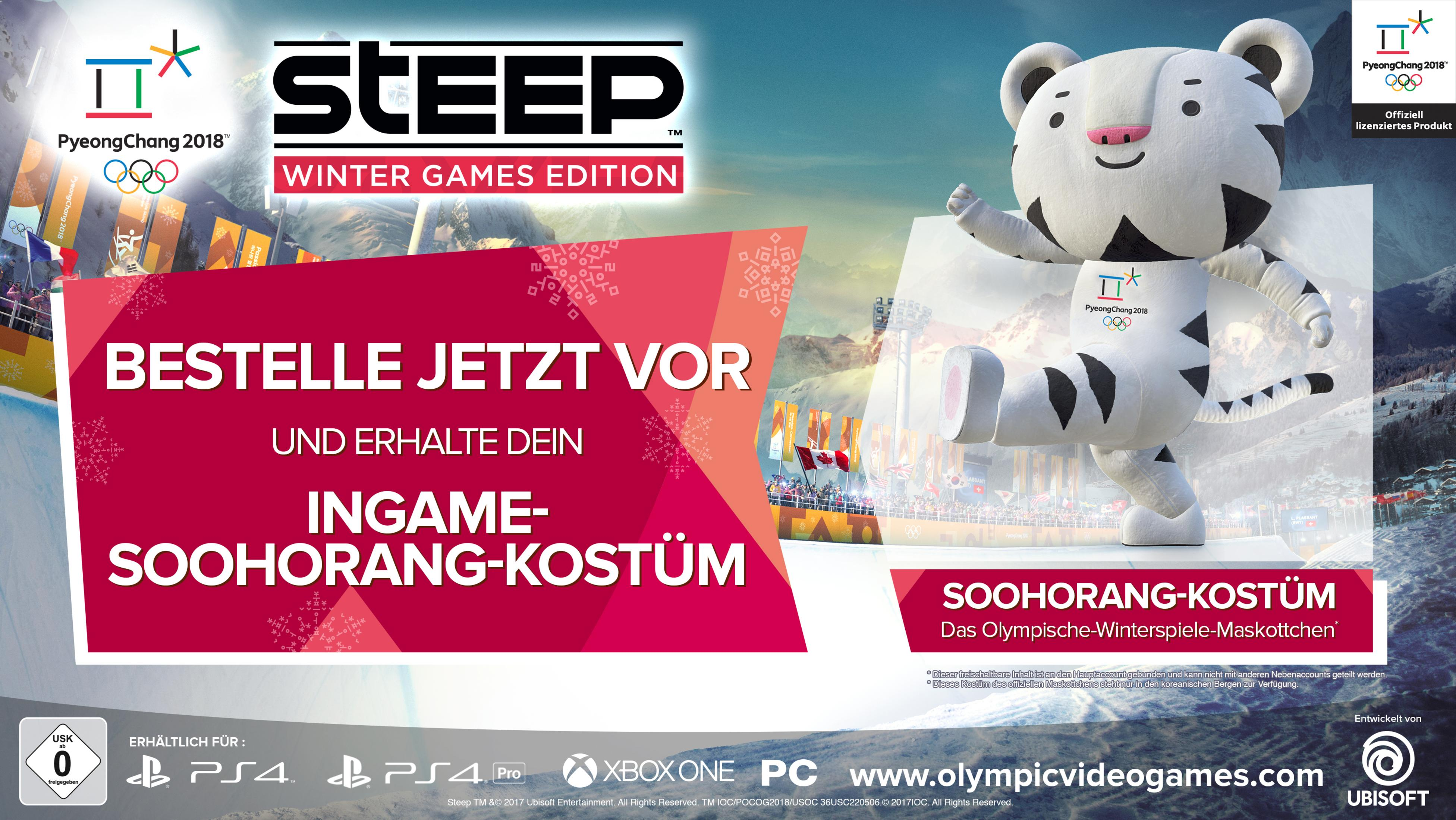 Steep Winter Games Edition Cover, Maskottchen, Text und Logos, Winterthema, Werbung.