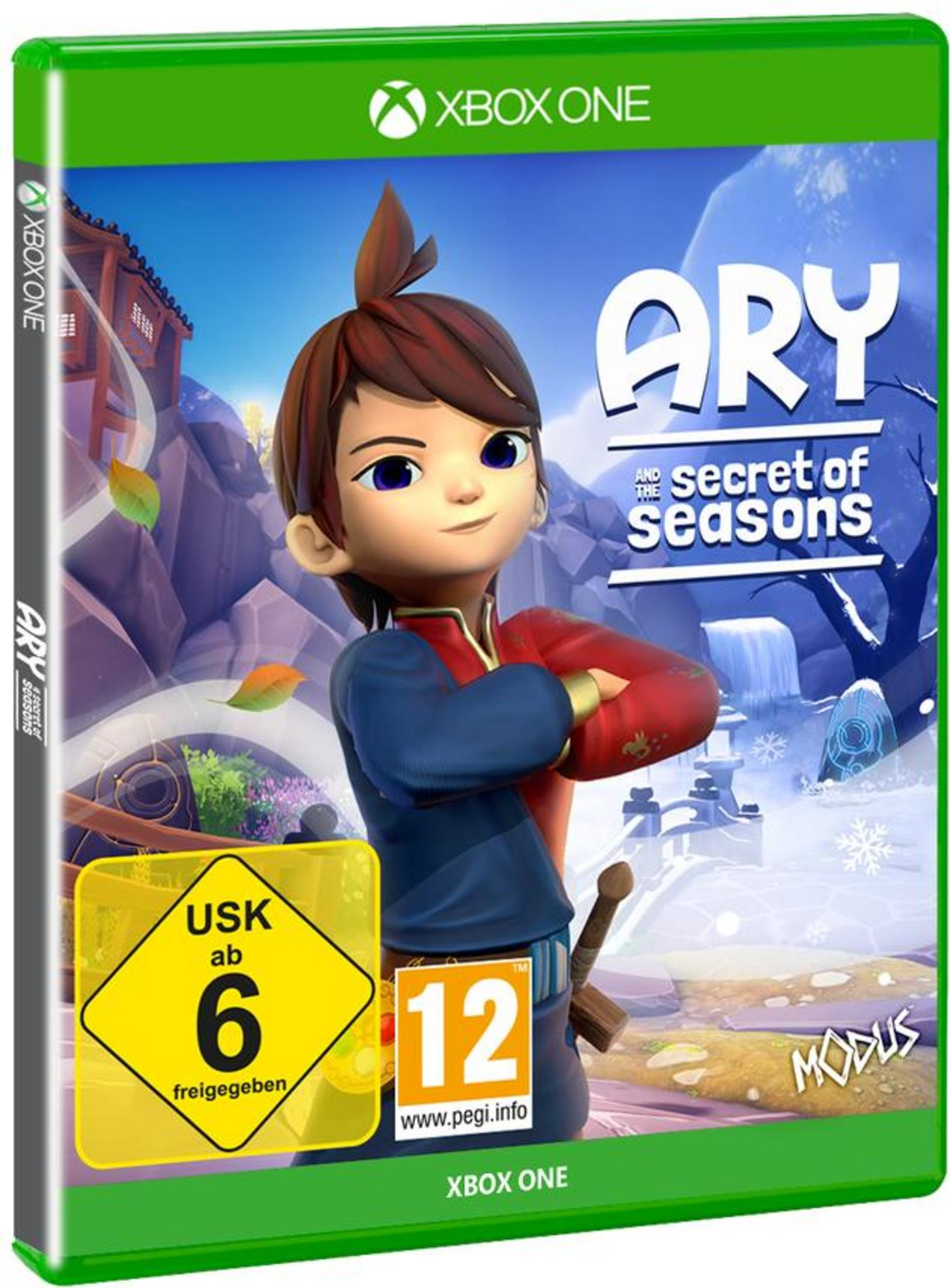 Ary and the Secret of Seasons Spielbox für Xbox One, mit einem Jungen mit Schwert.
