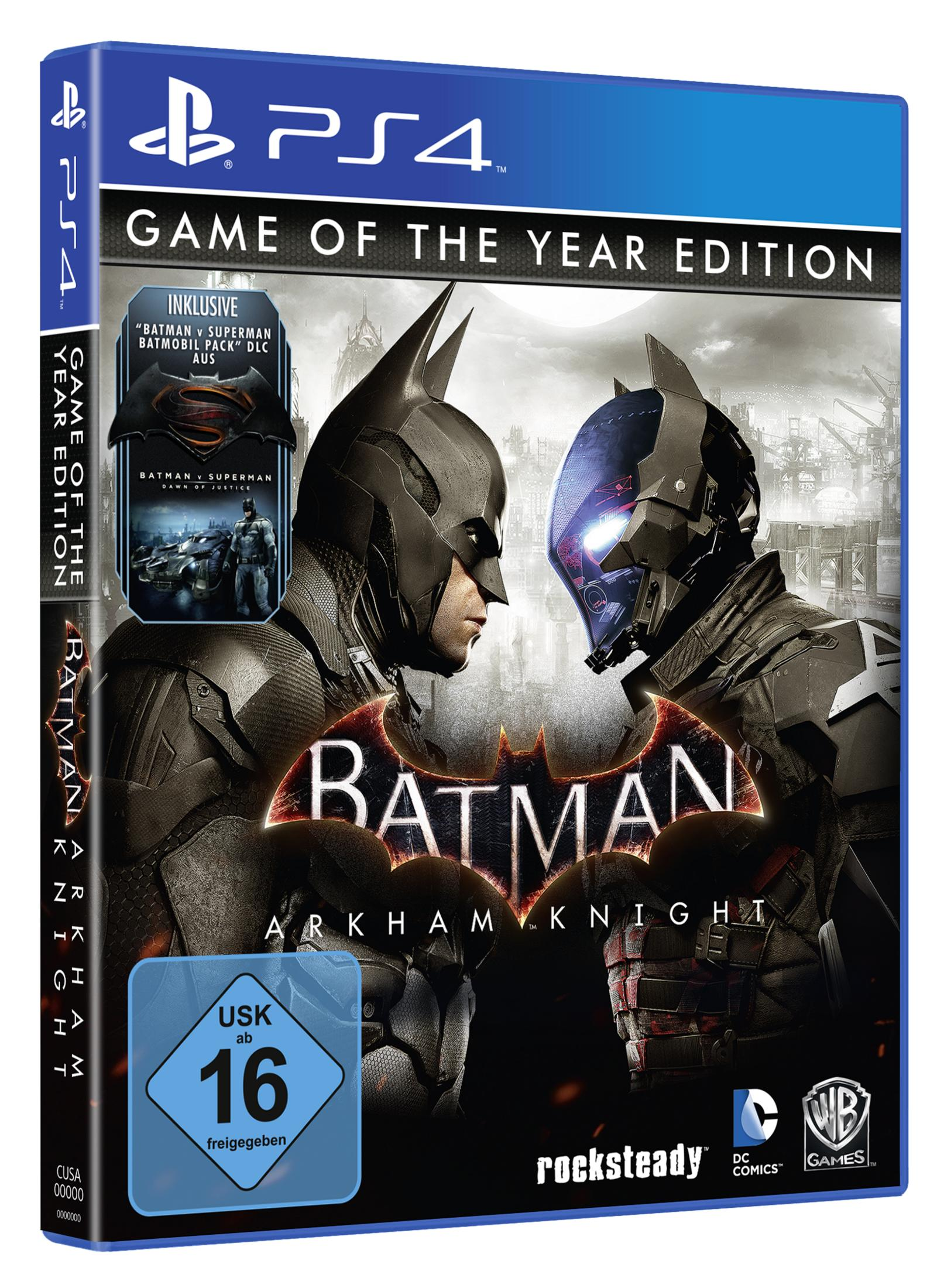 Batman: Arkham Knight Spielbox, Batman gegenüber einer anderen gepanzerten Batman-Figur.