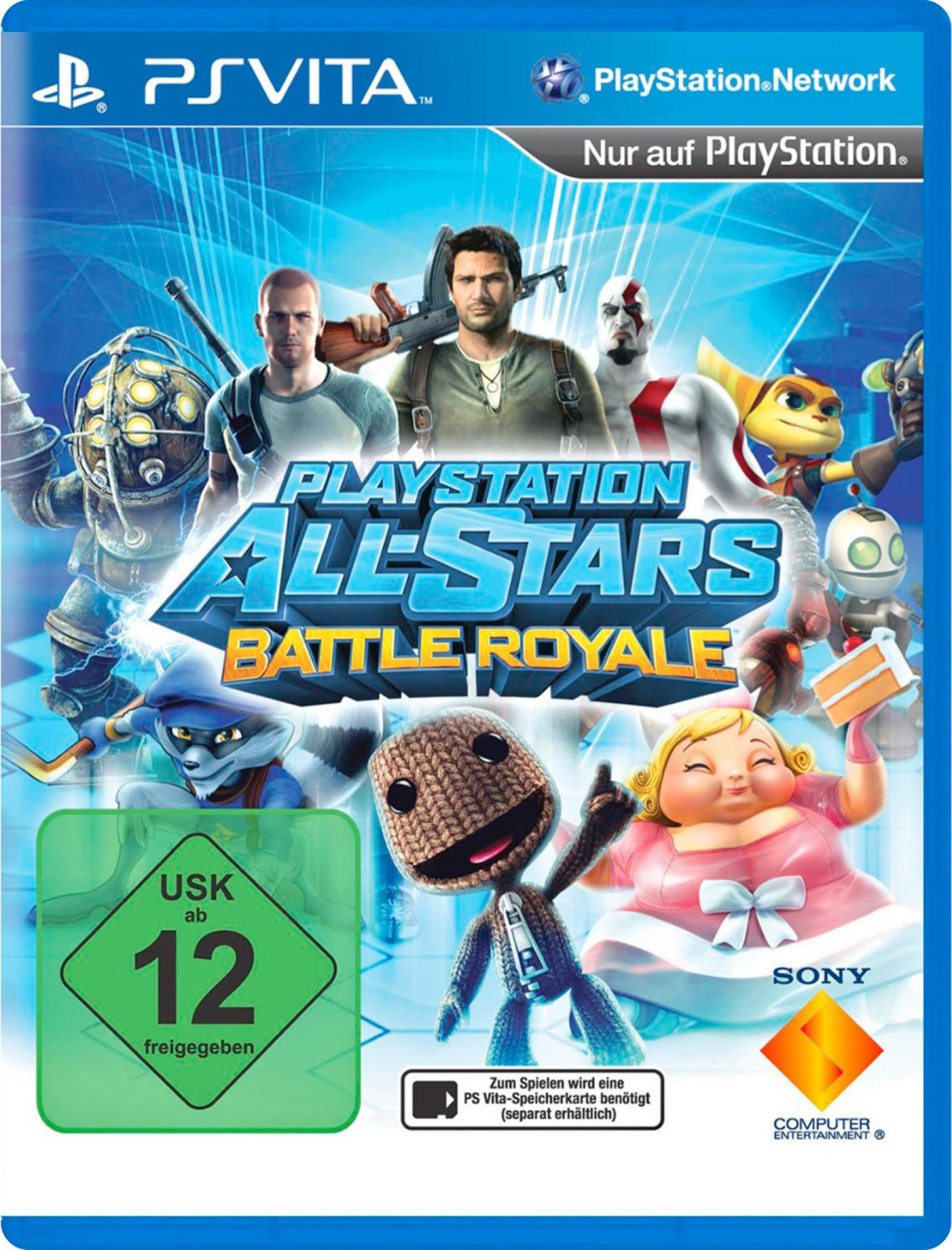 PlayStation All-Stars Battle Royale Spielcover. Charaktere, Logo und USK 12 Bewertung.