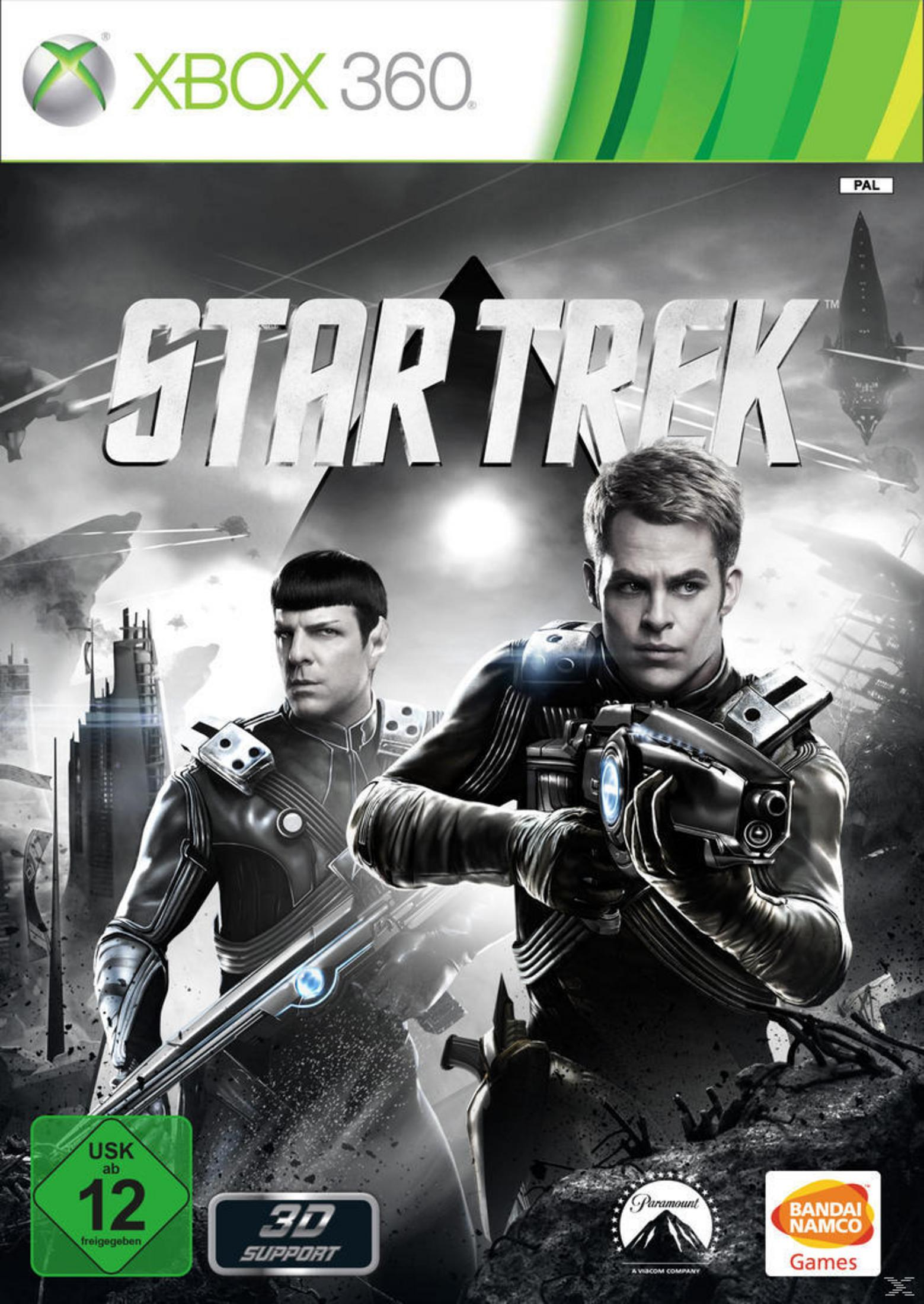 Star Trek Xbox 360 Spielcover mit zwei Schauspielern. Grüner und schwarzer Hintergrund.
