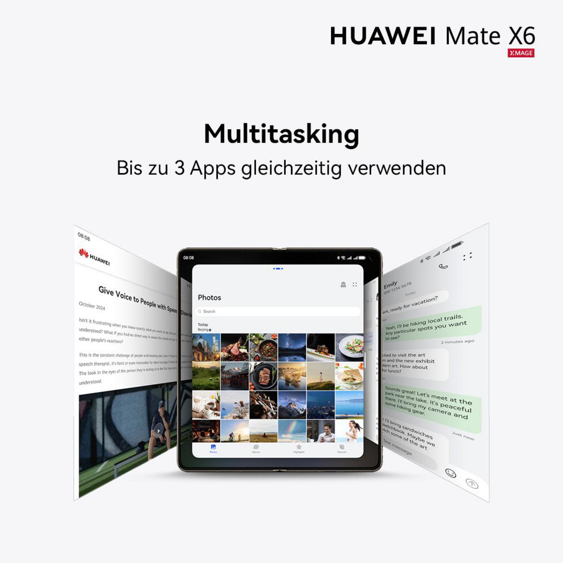 Telefon wyświetla trzy aplikacje: aplikację zdjęć, stronę internetową i aplikację do wiadomości, z logo u góry.