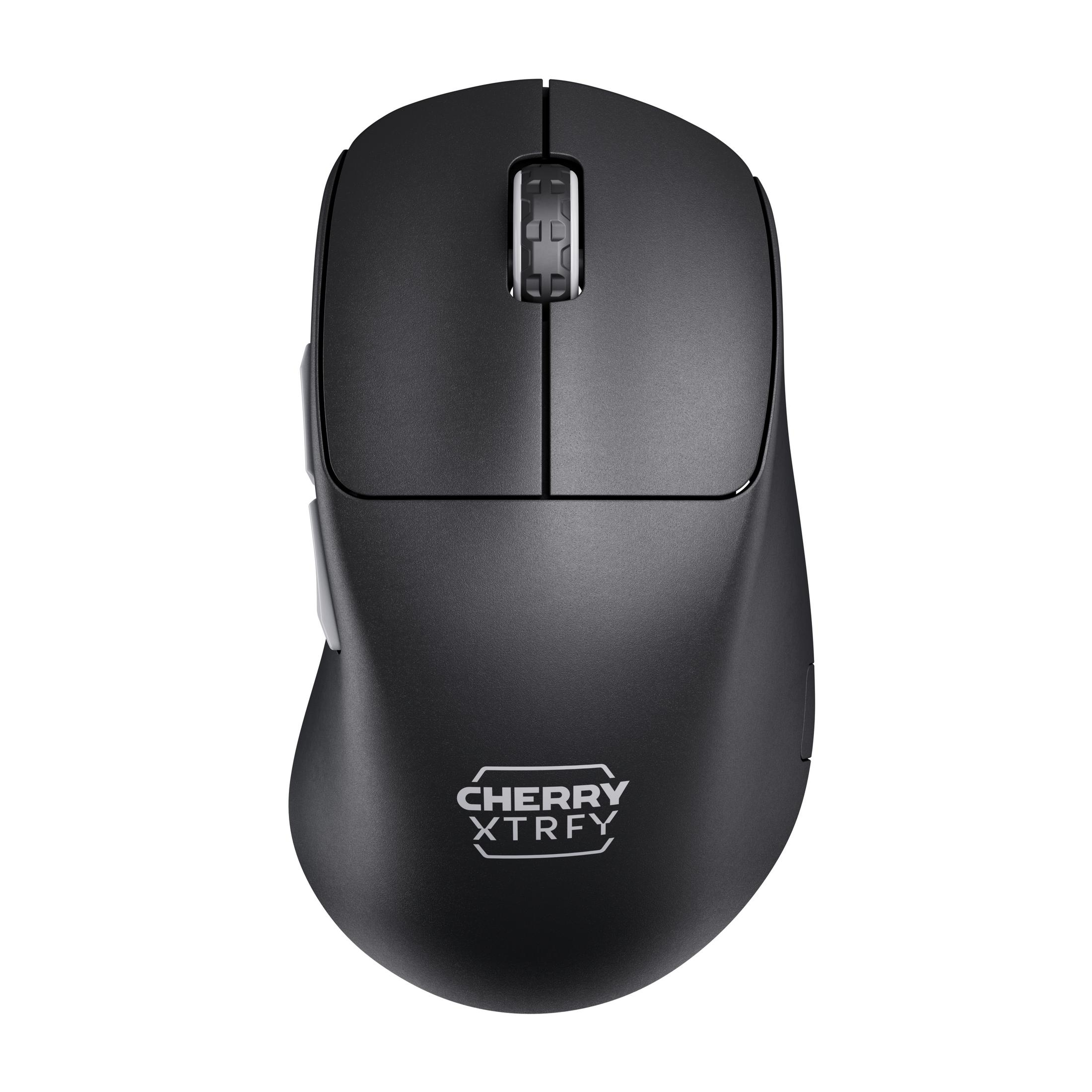 Mouse per computer nero con rotella di scorrimento e due pulsanti laterali. Sfondo bianco.