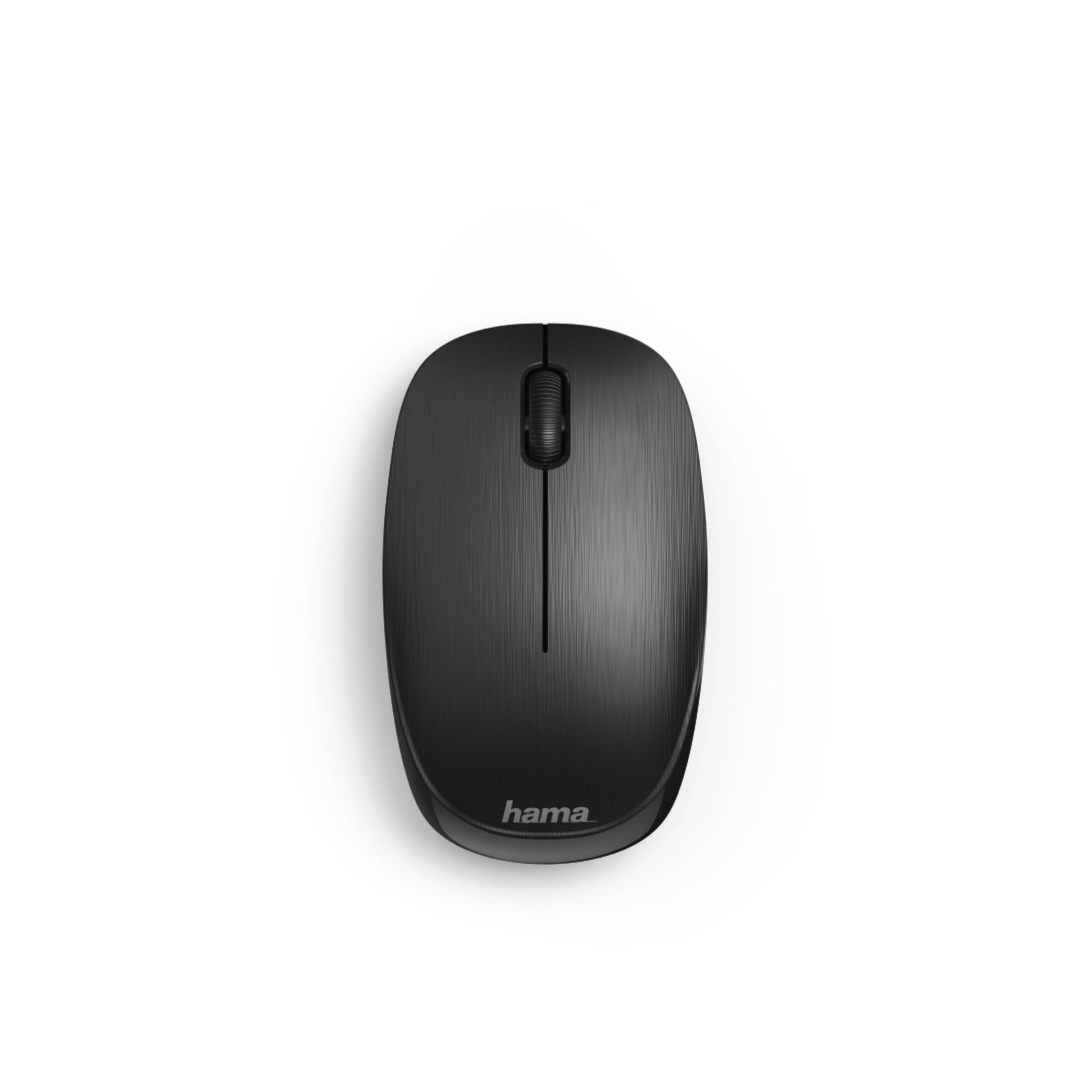 A black mouse with a brushed metal finish on a white background. It is a top-down view.
