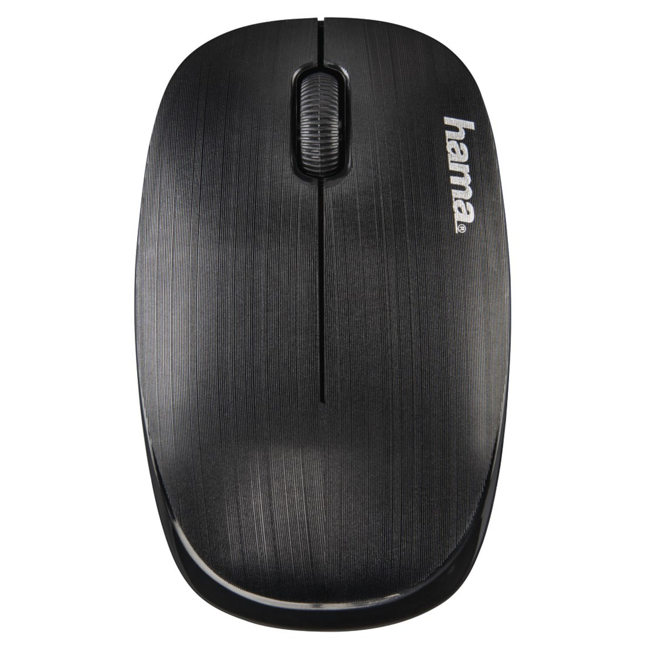 Black mouse with a metallic black finish. It has a scroll wheel and a standard mouse design.