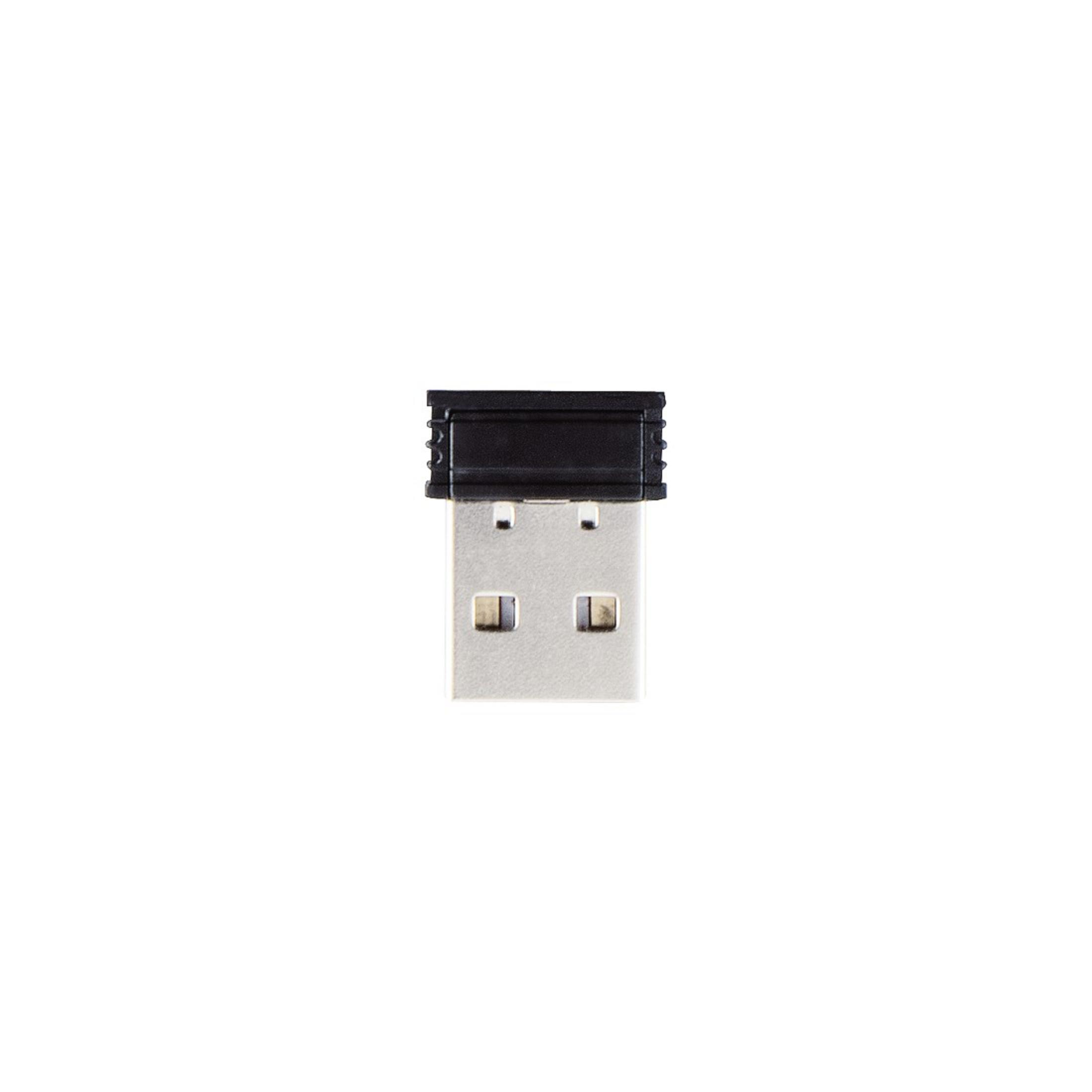 A USB connector, black top, silver body, simple, isolated on white background.