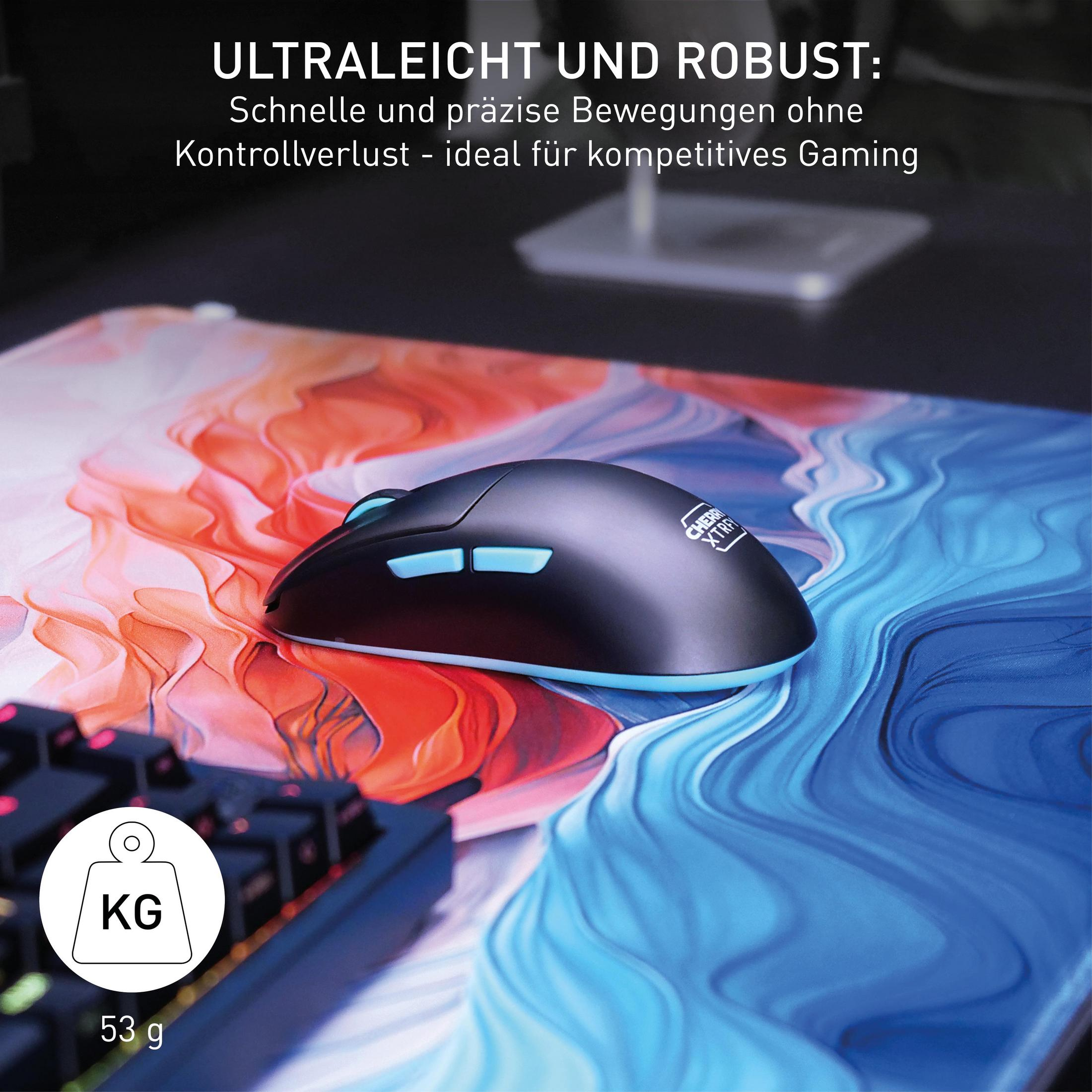 Mysz do gier na kolorowej podkładce, z klawiaturą i wagą w rogu.