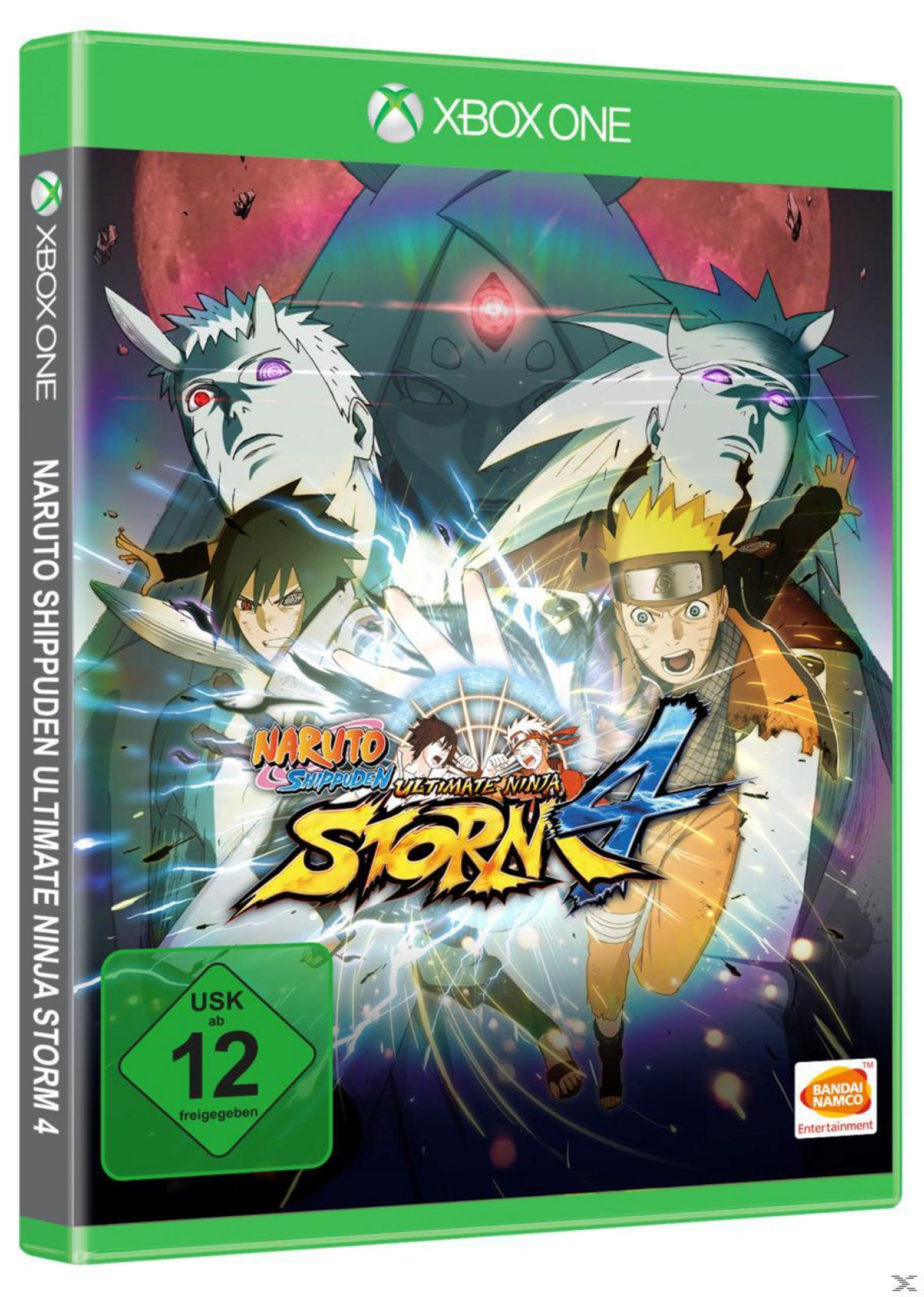 Xbox One Spielbox: Naruto Shippuden Ultimate Ninja Storm 4. Anime-Charaktere auf dem Cover.
